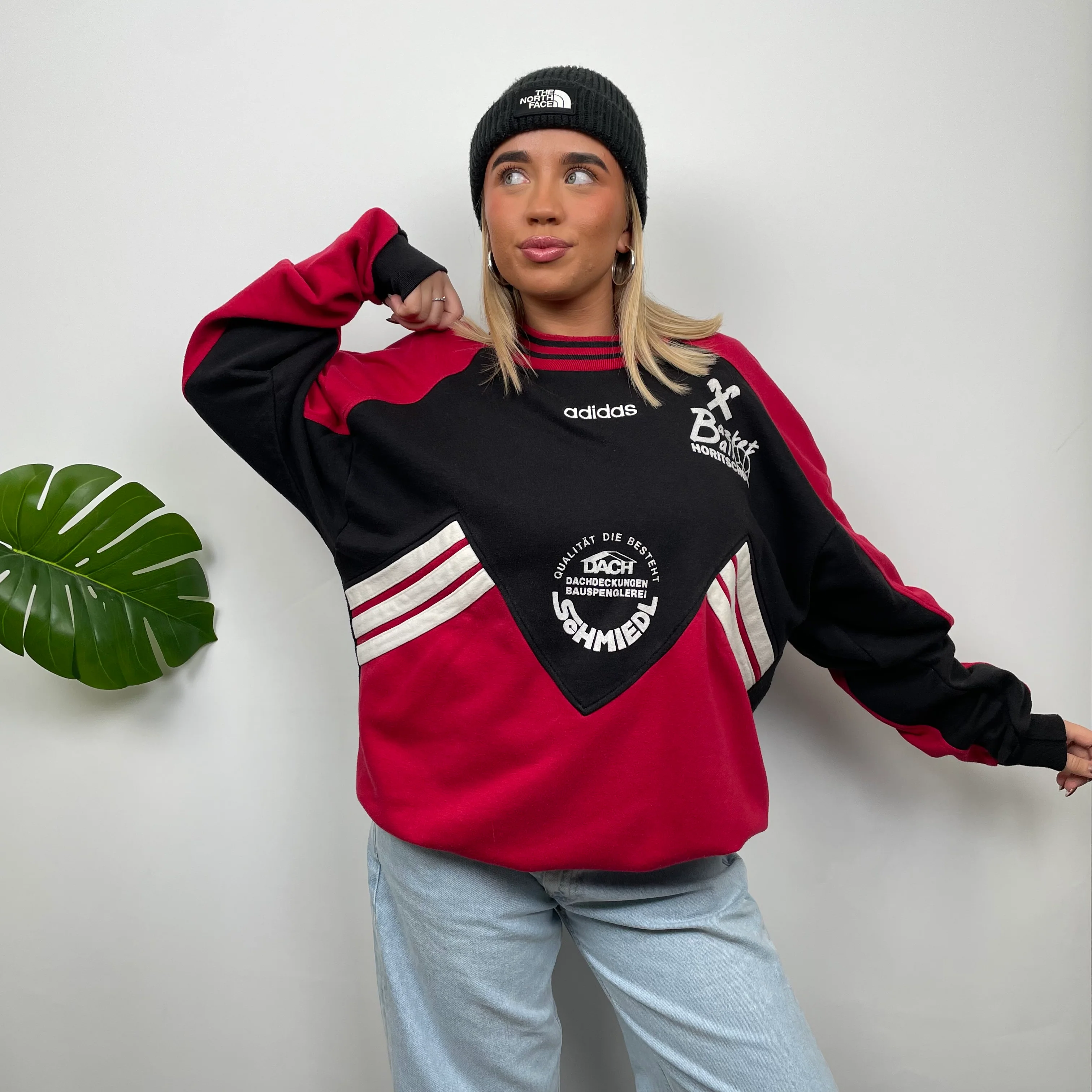 Adidas Red & Black Embroidered Spell Out Sweatshirt (L) - Image 4