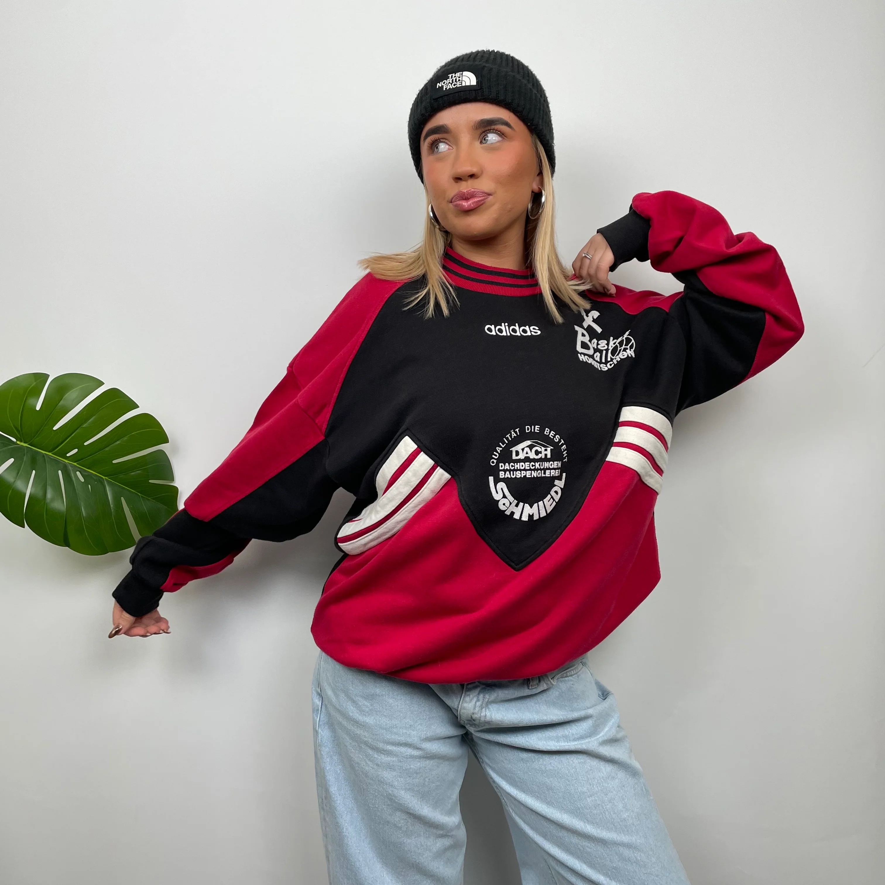 Adidas Red & Black Embroidered Spell Out Sweatshirt (L) - Image 5