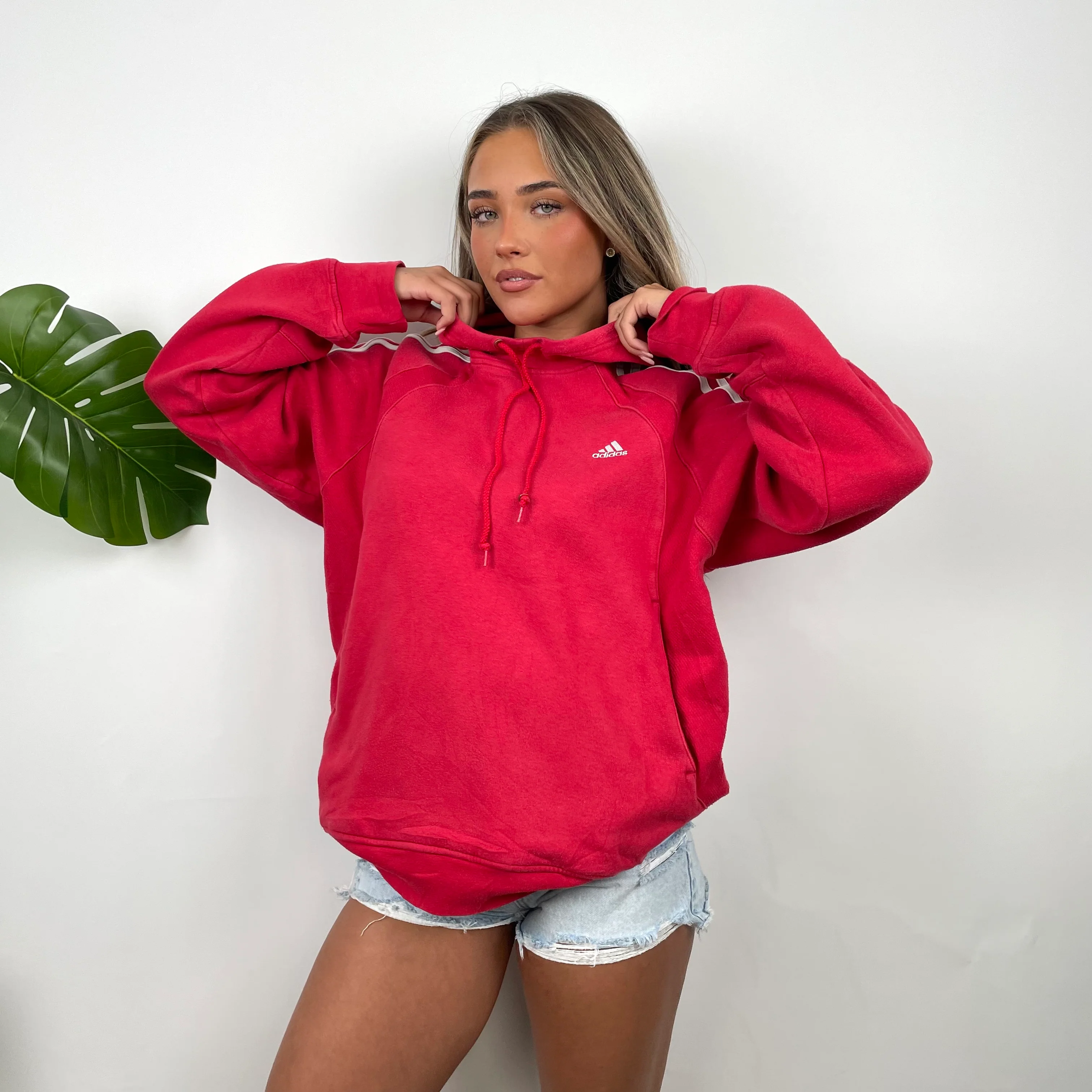 Adidas Red Embroidered Spell Out Hoodie (M) - Image 2