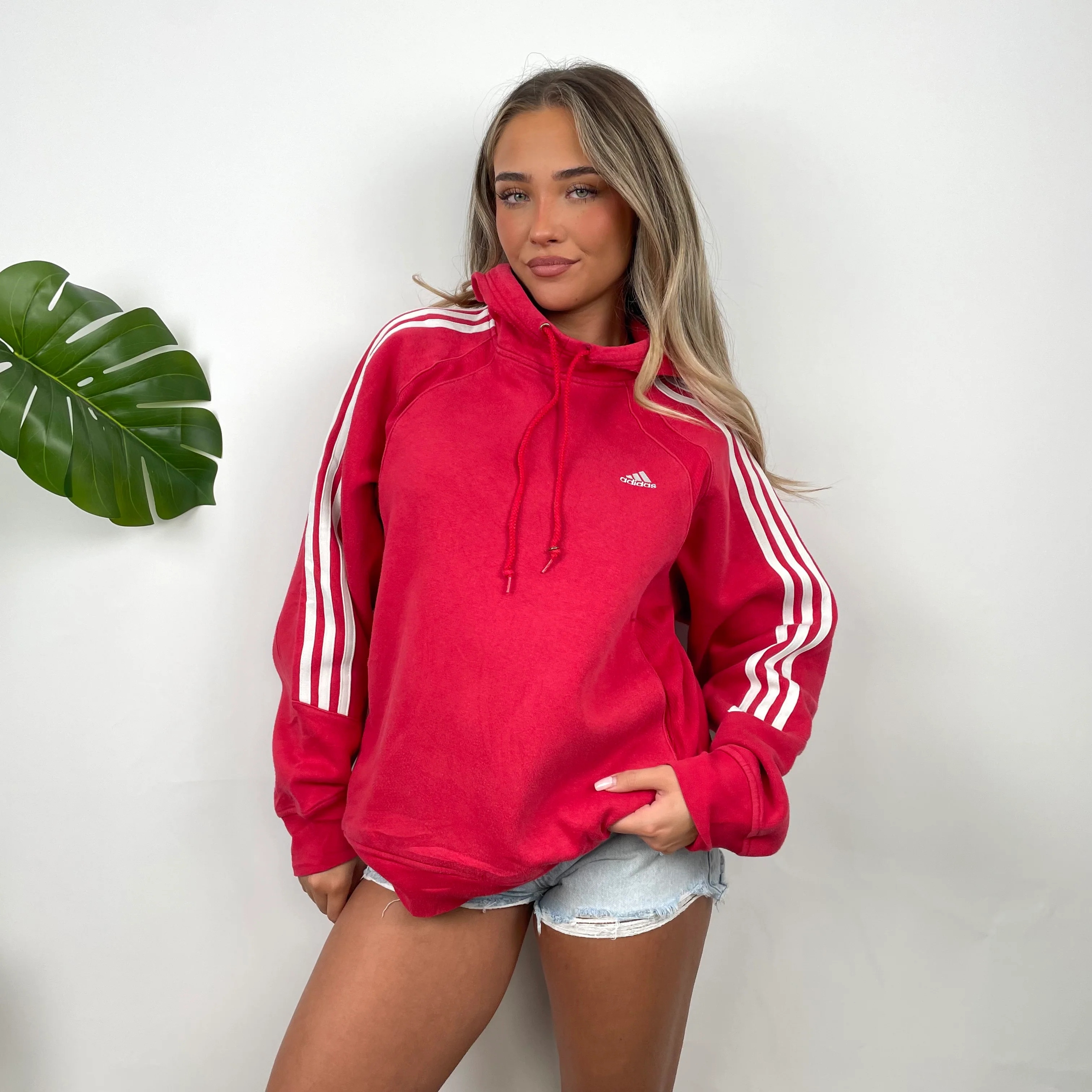 Adidas Red Embroidered Spell Out Hoodie (M) - Image 5