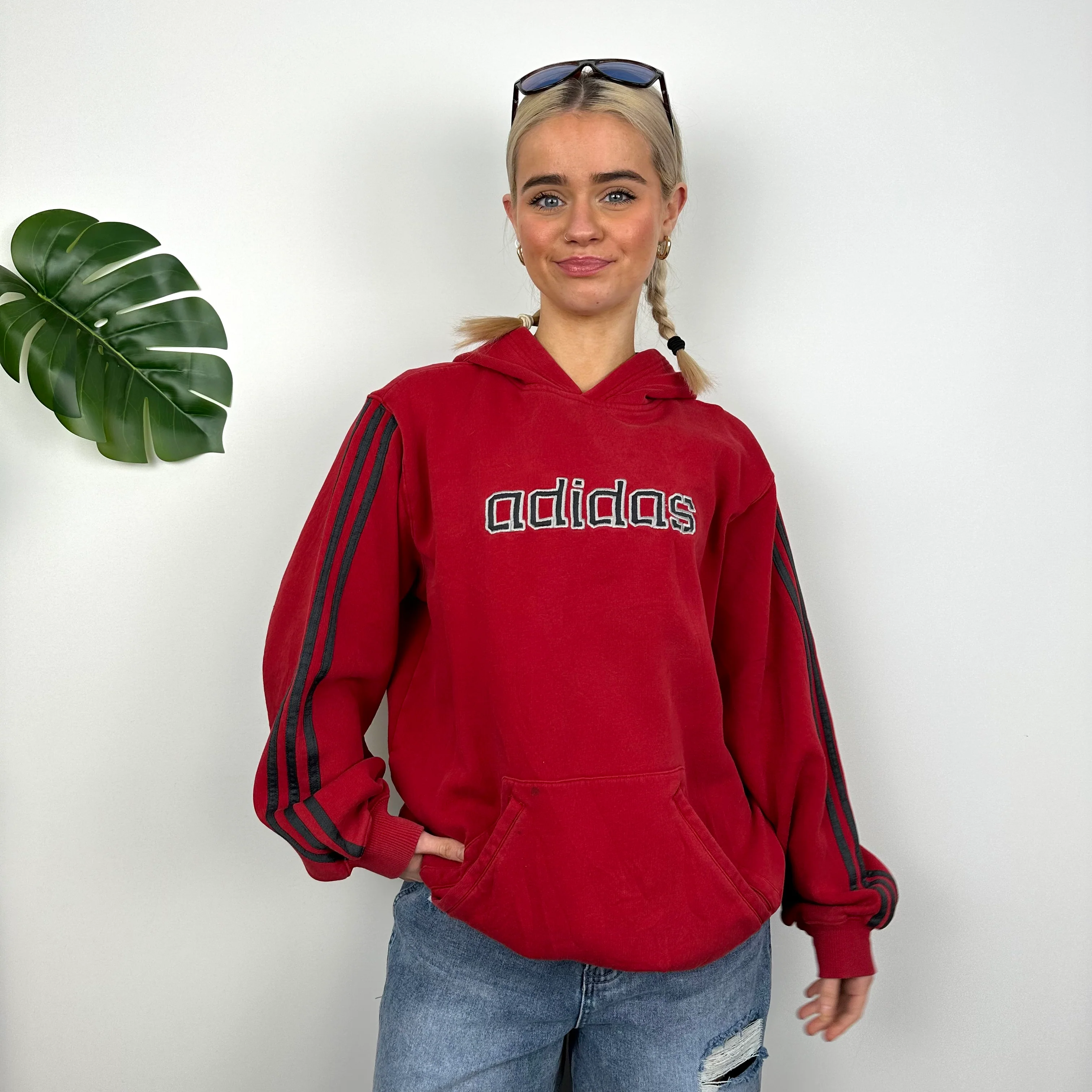 Adidas Red Embroidered Spell Out Hoodie (M) - Image 3