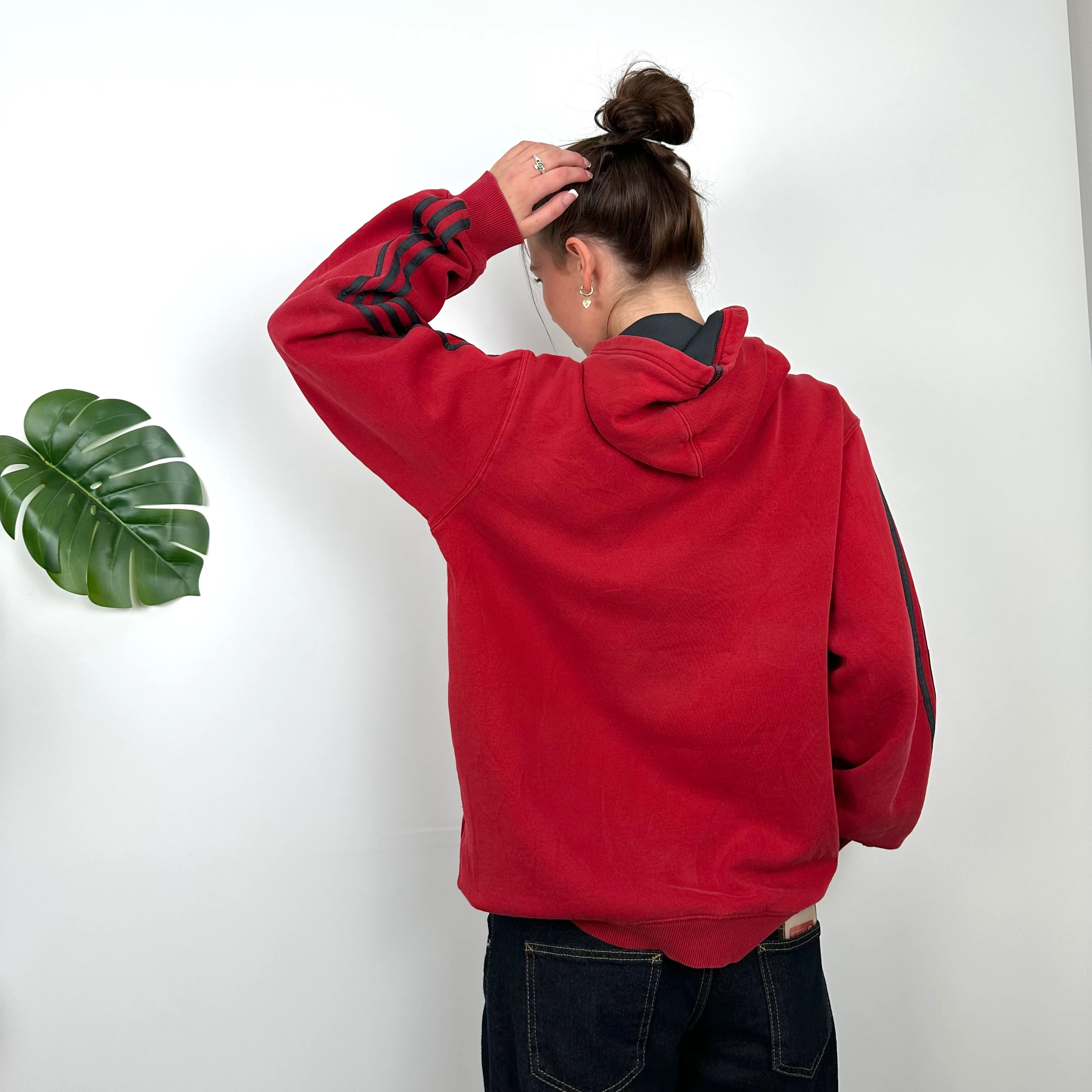 Adidas Red Embroidered Spell Out Hoodie (M) - Image 4