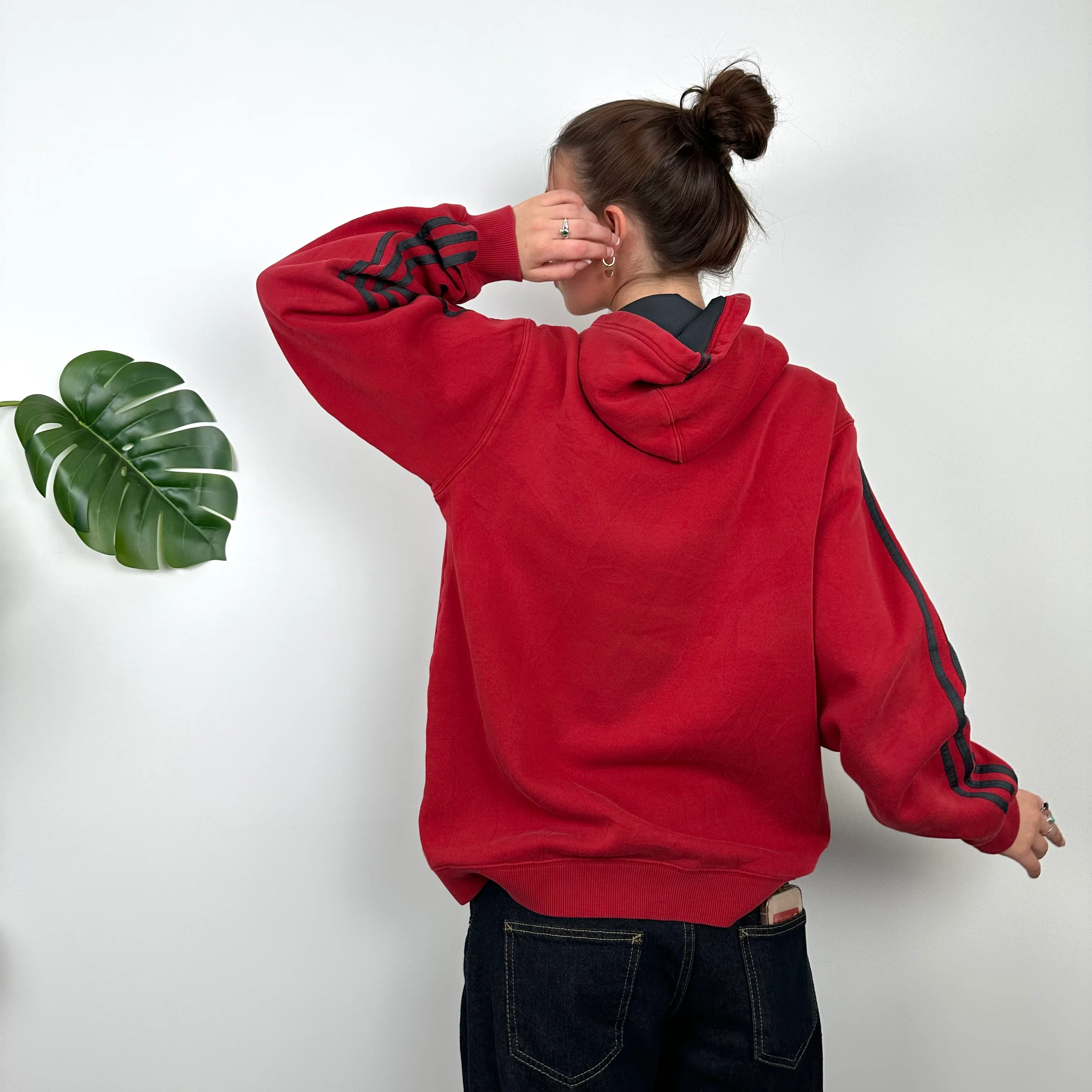 Adidas Red Embroidered Spell Out Hoodie (M) - Image 5