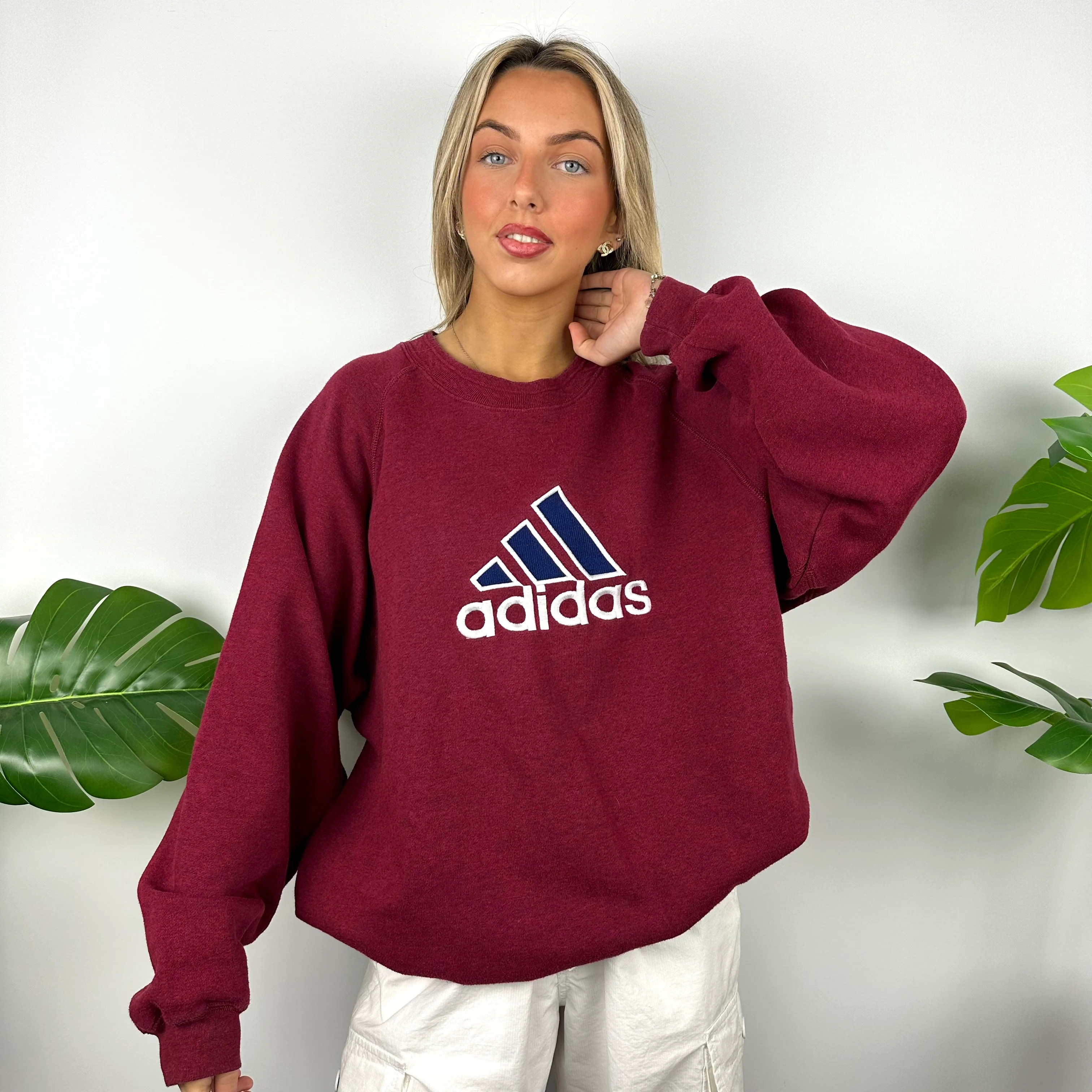 Adidas Maroon Embroidered Spell Out Sweatshirt (L) - Image 6
