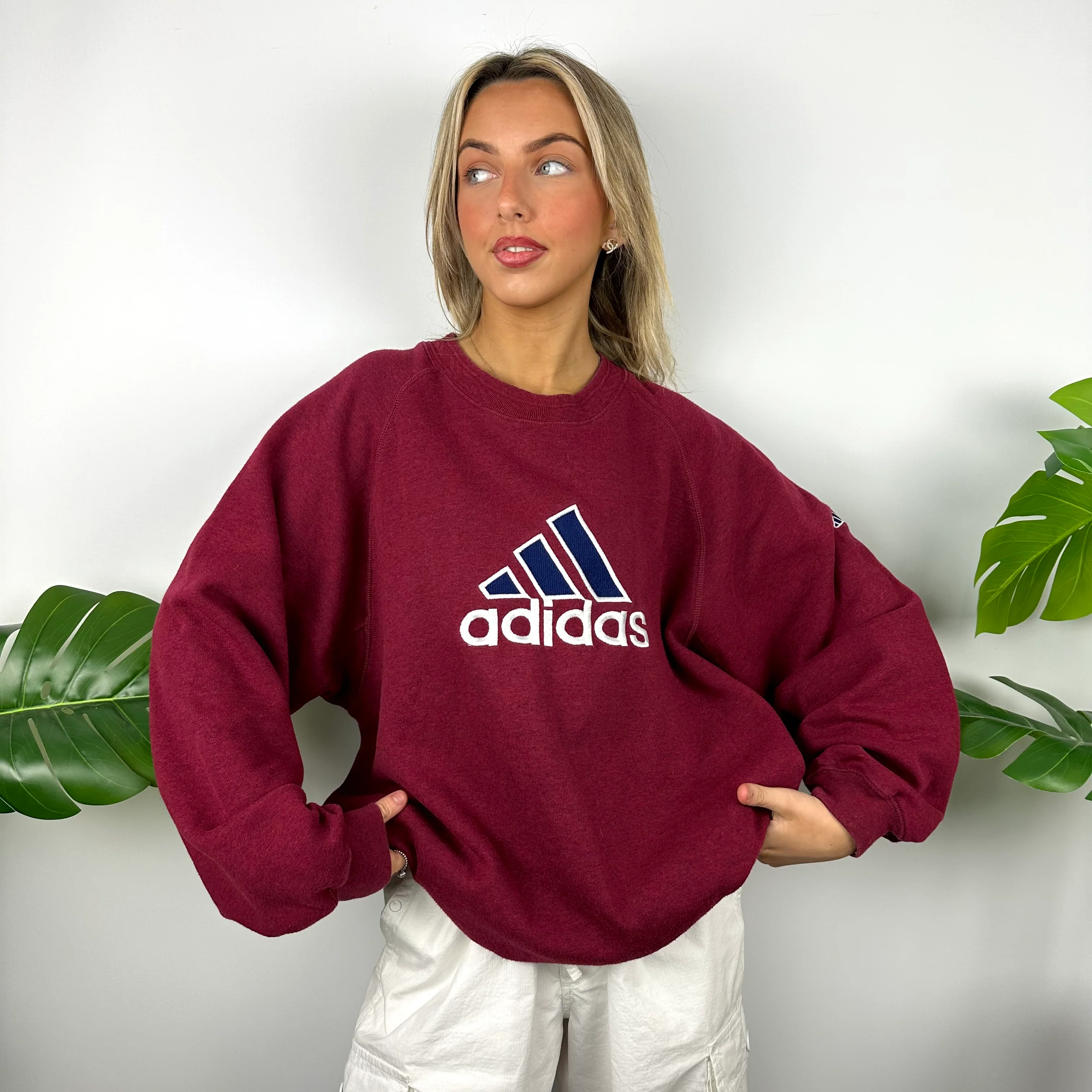 Adidas Maroon Embroidered Spell Out Sweatshirt (L) - Image 8