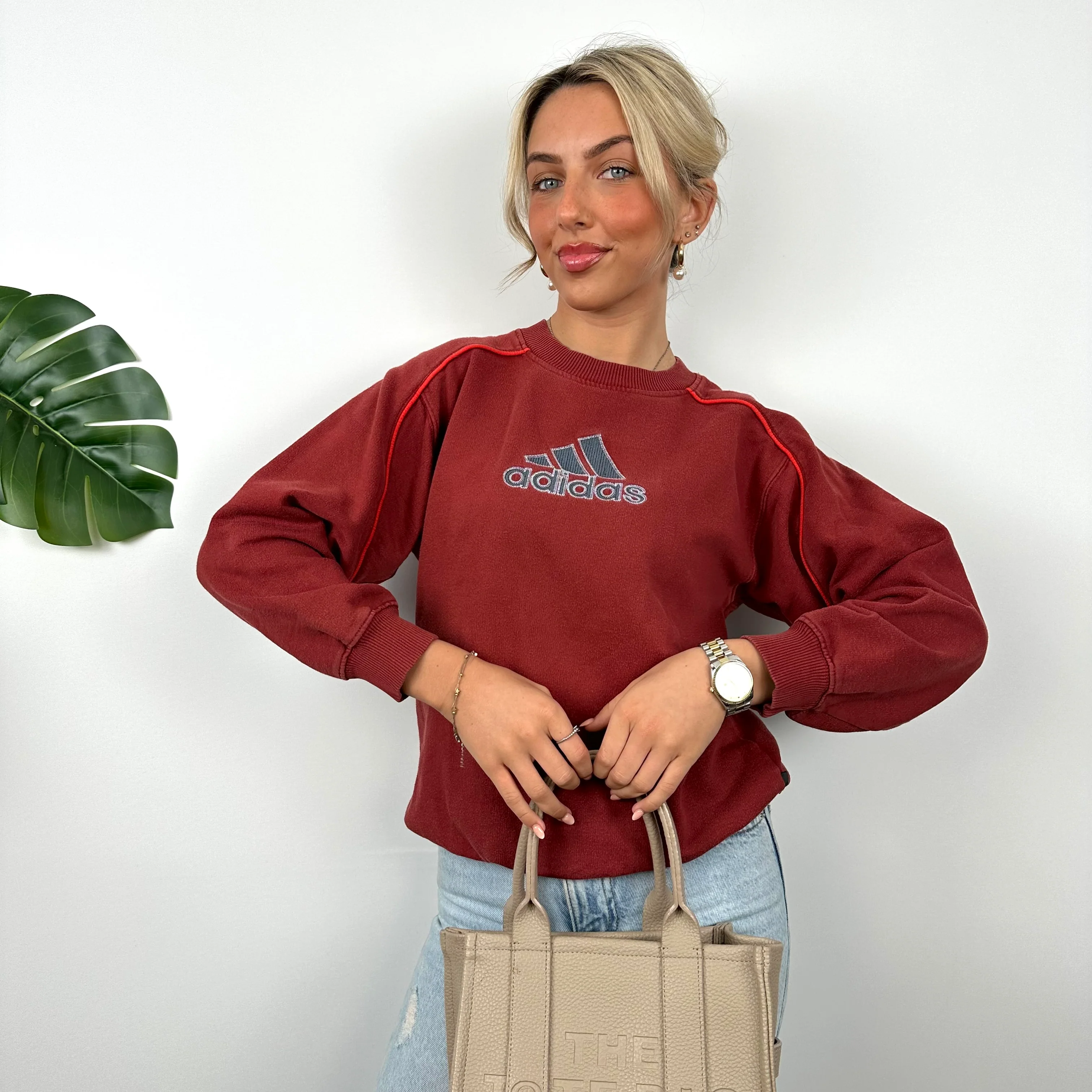Adidas Red Embroidered Spell Out Sweatshirt (S) - Image 2