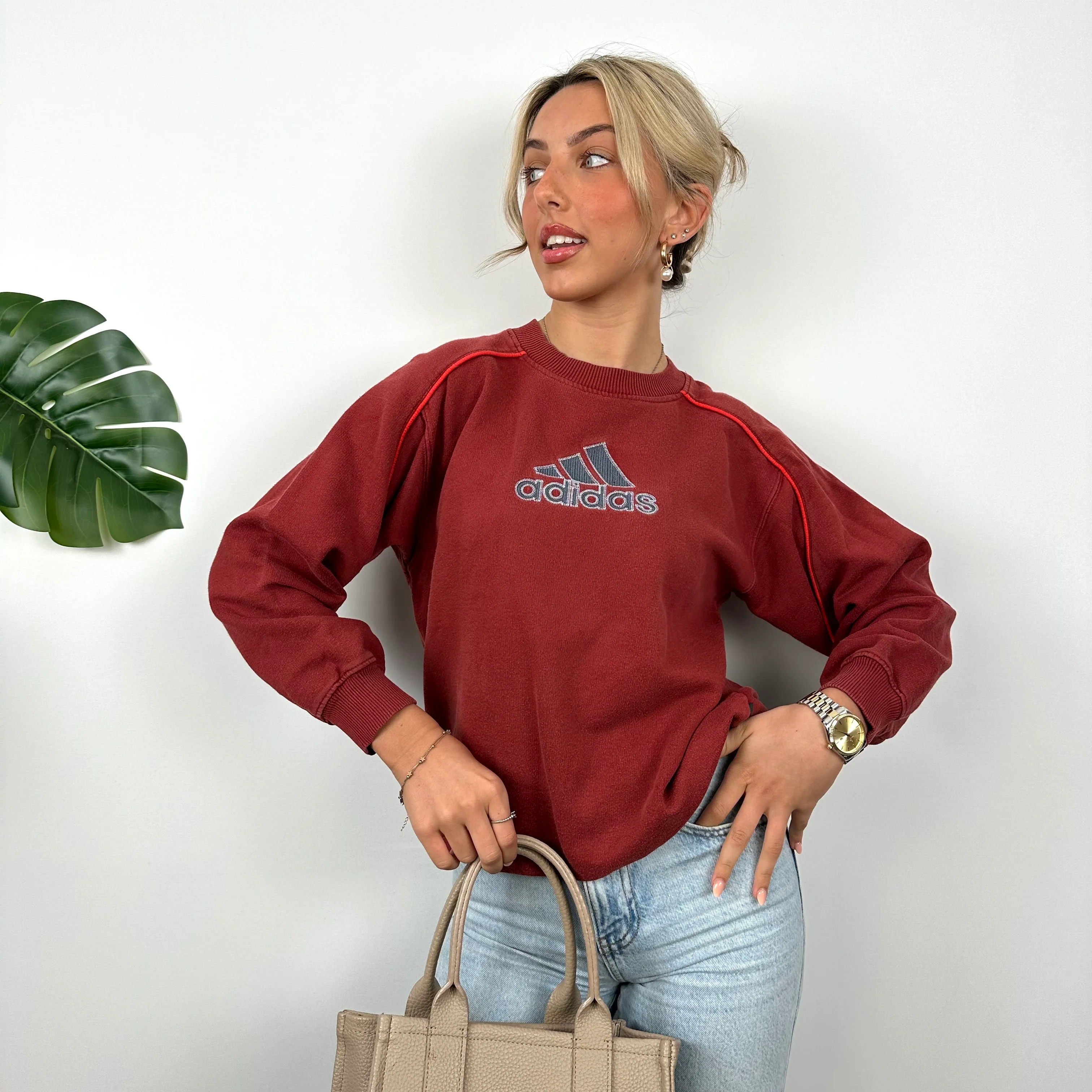 Adidas Red Embroidered Spell Out Sweatshirt (S) - Image 3