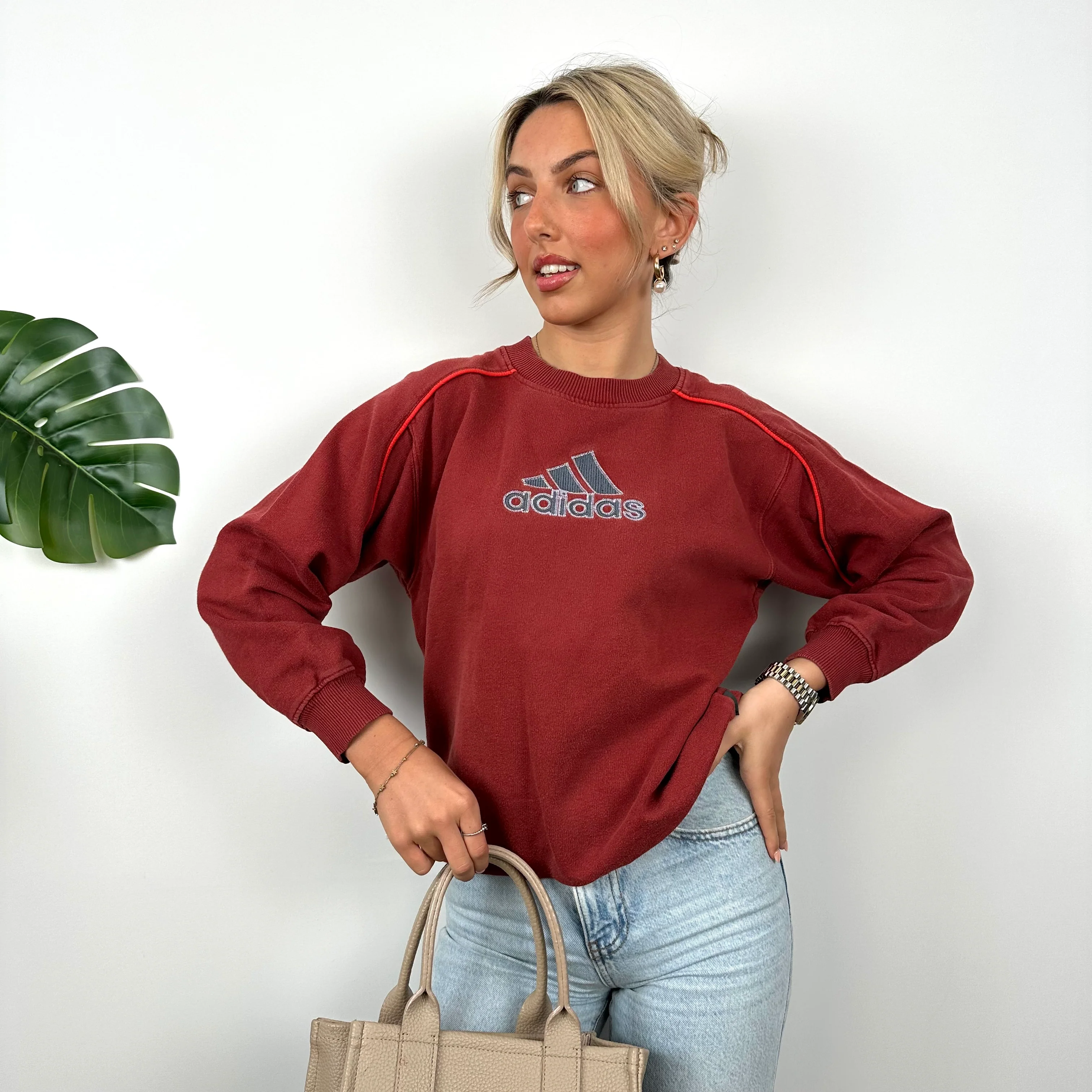 Adidas Red Embroidered Spell Out Sweatshirt (S) - Image 5