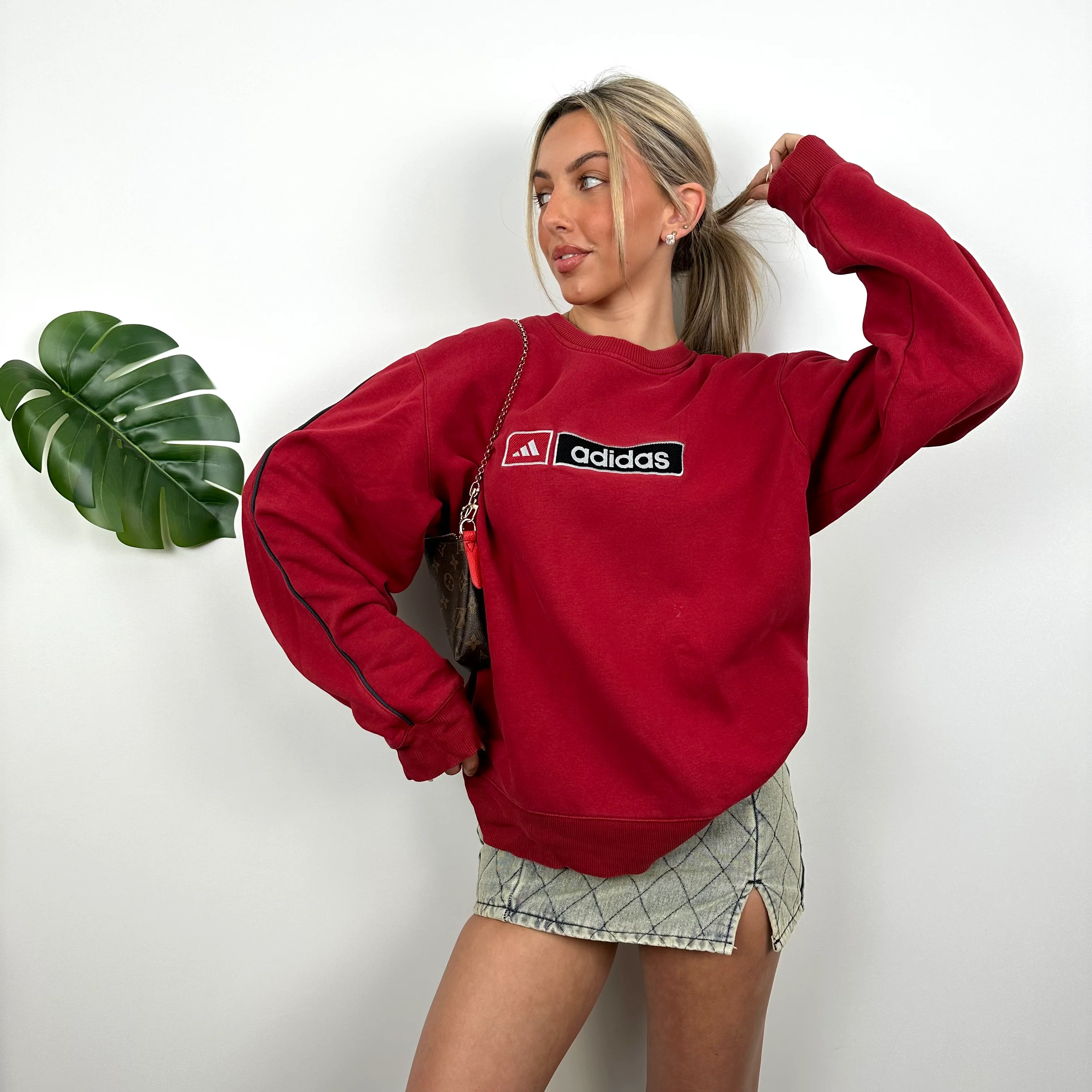 Adidas Red Embroidered Spell Out Sweatshirt (XL) - Image 2