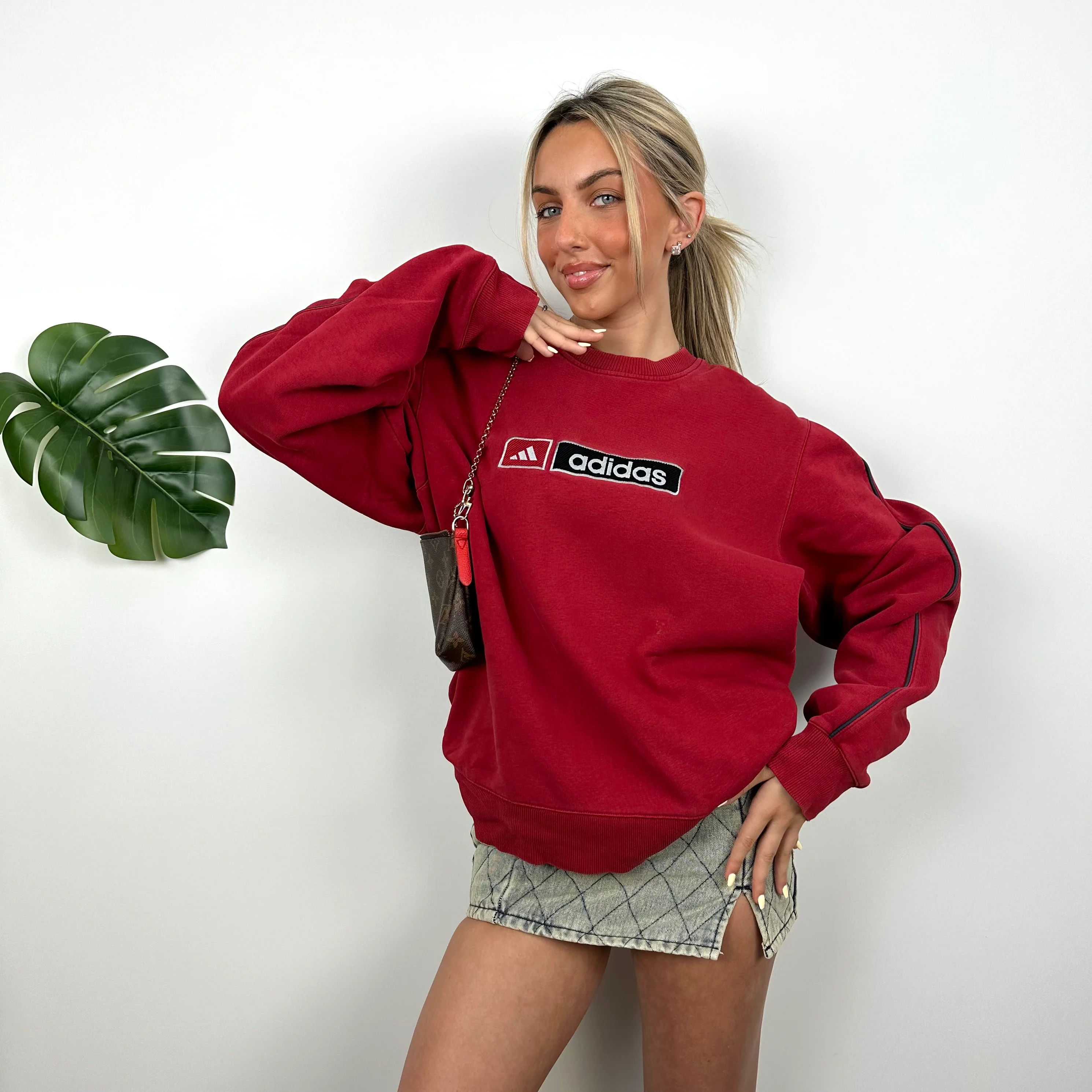Adidas Red Embroidered Spell Out Sweatshirt (XL) - Image 4