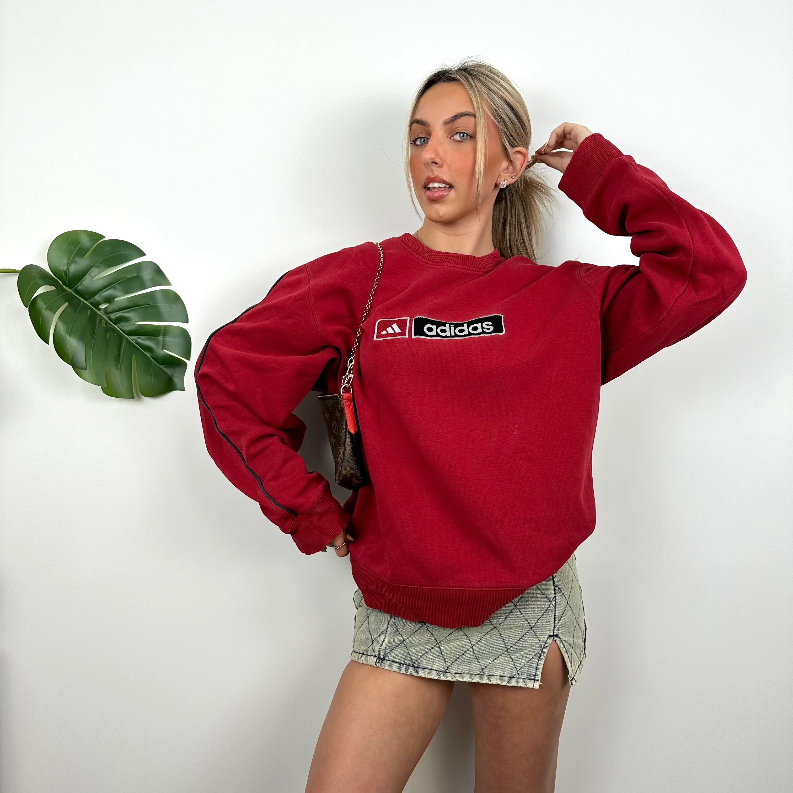 Adidas Red Embroidered Spell Out Sweatshirt (XL) - Image 5