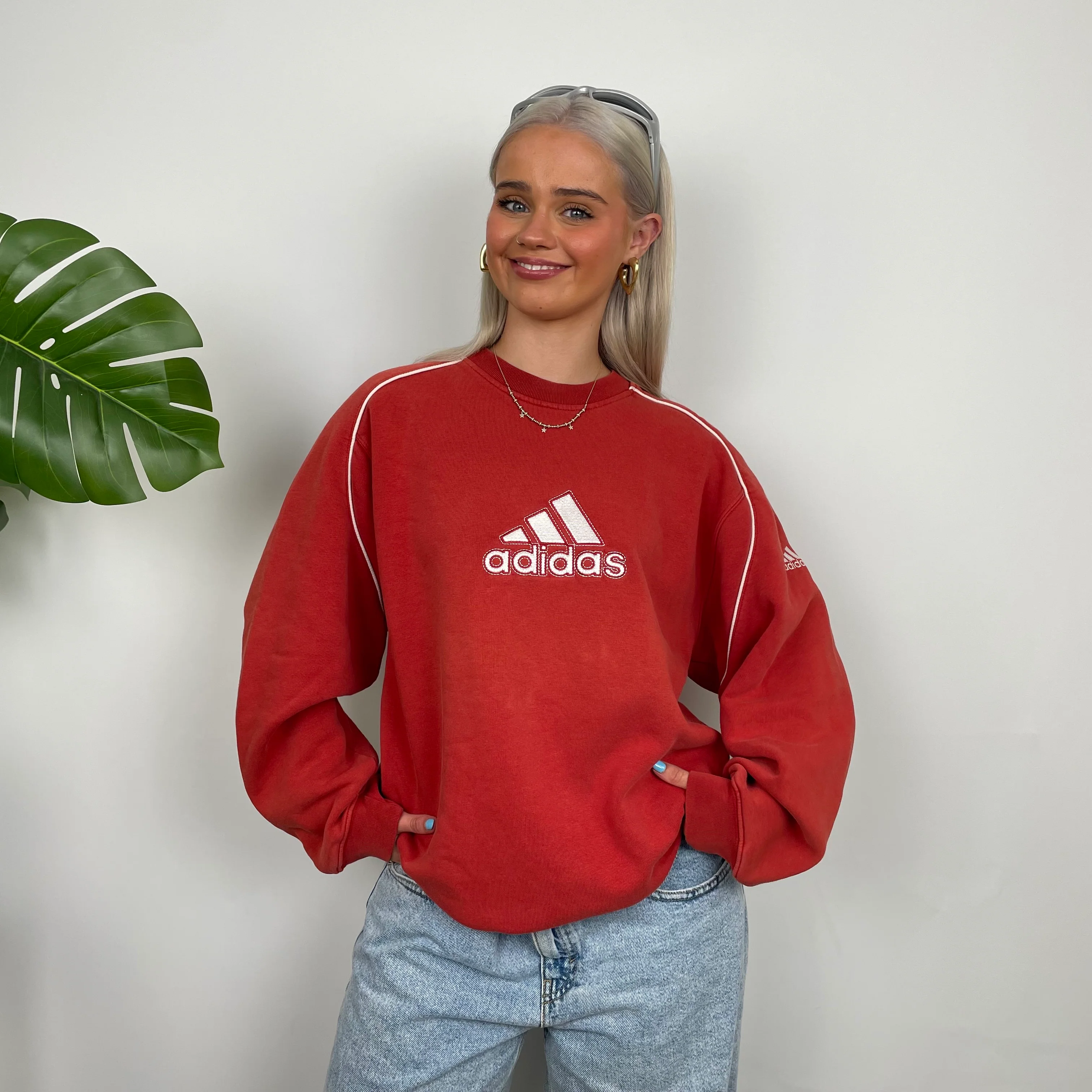 Adidas Red Embroidered Spell Out Sweatshirt (L) - Image 2
