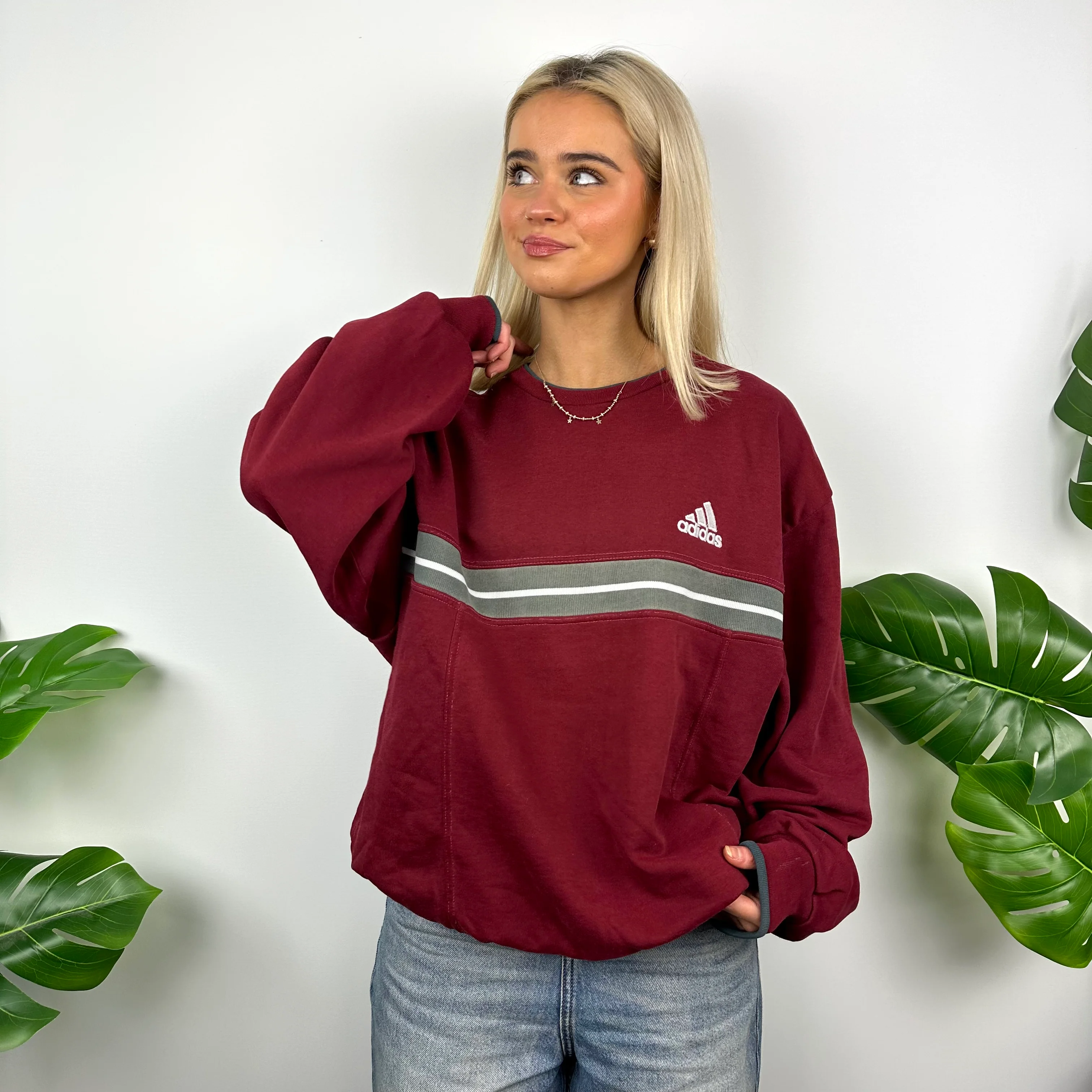 Adidas Red Embroidered Spell Out Sweatshirt (M) - Image 2
