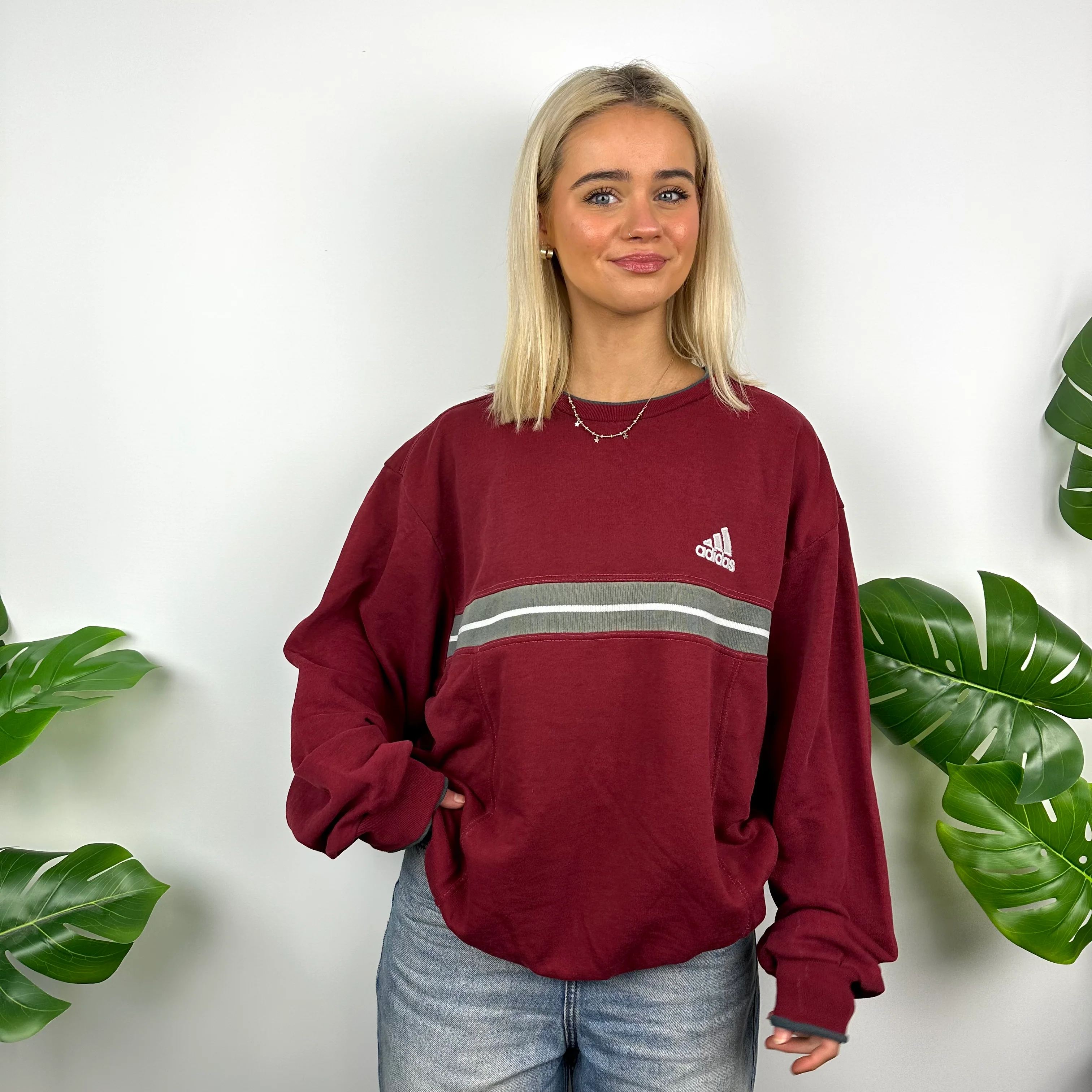 Adidas Red Embroidered Spell Out Sweatshirt (M) - Image 4