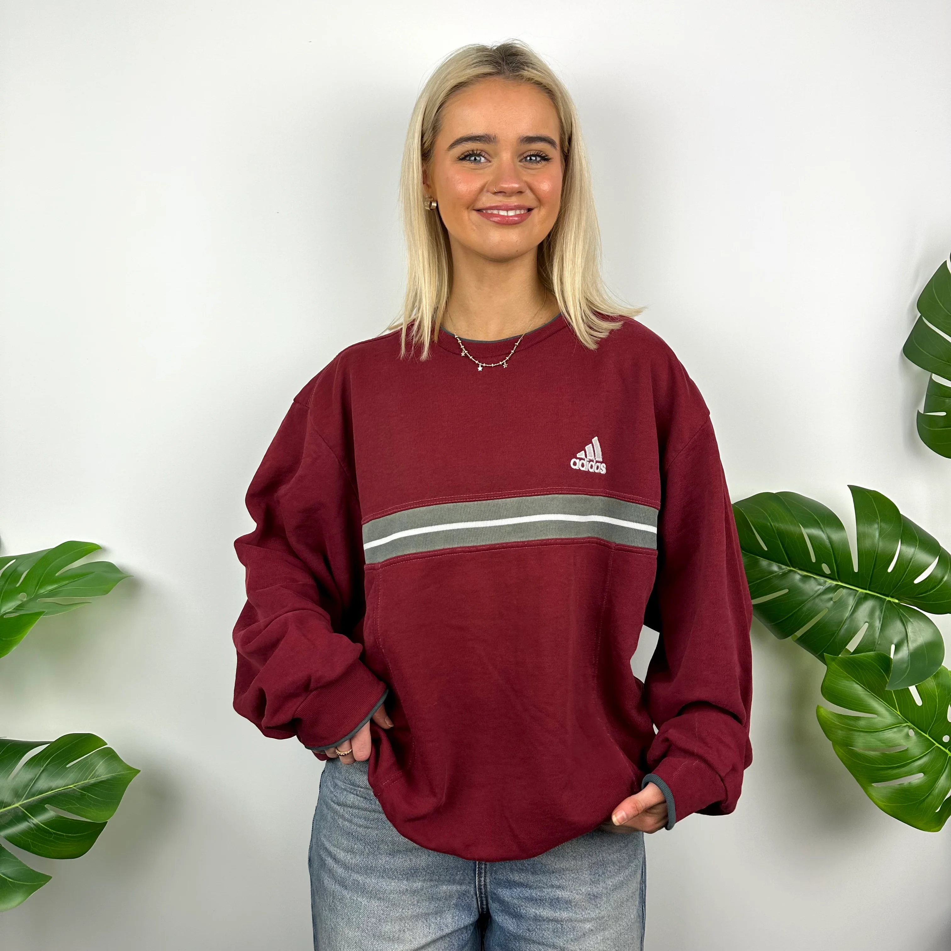Adidas Red Embroidered Spell Out Sweatshirt (M) - Image 5