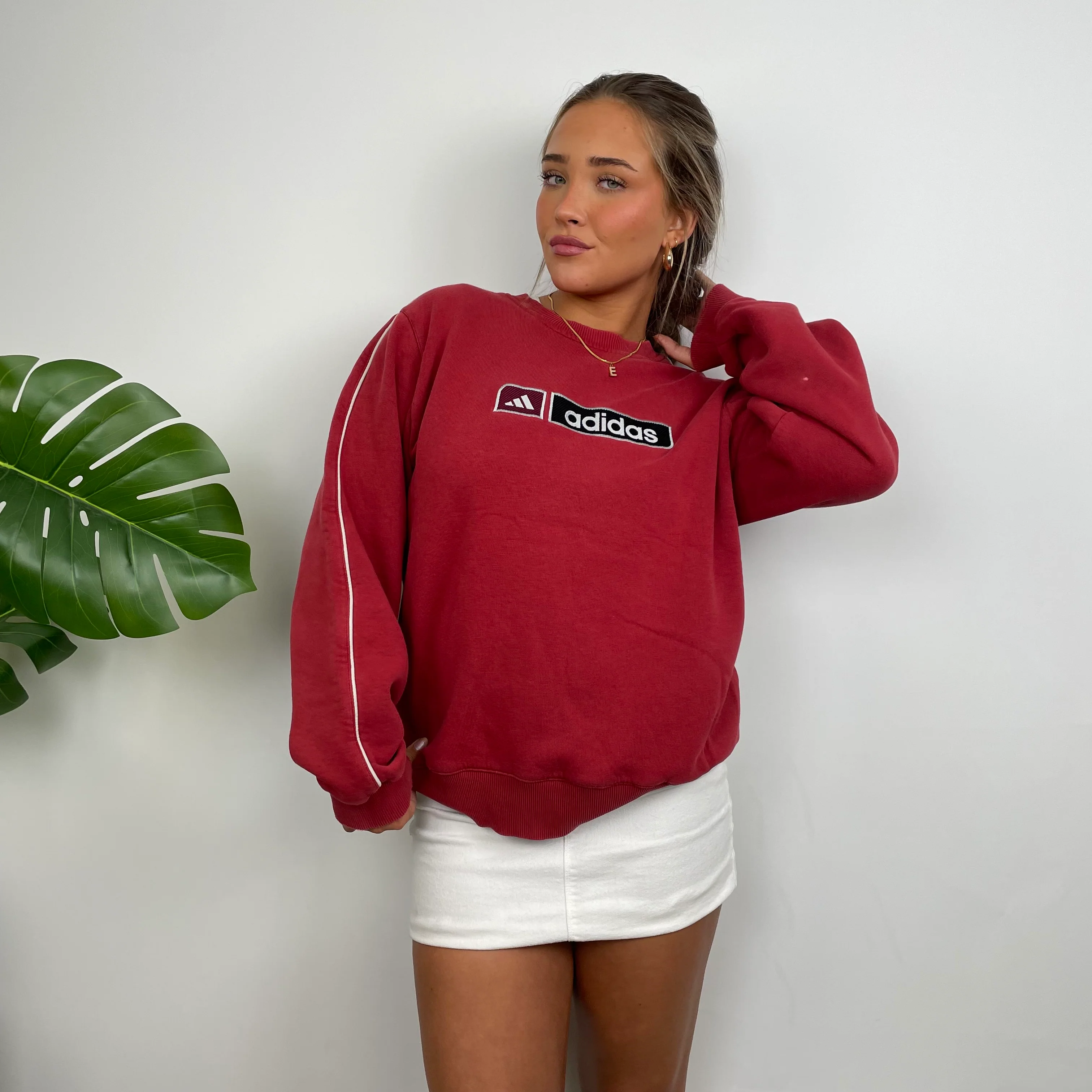 Adidas Red Embroidered Spell Out Sweatshirt (M) - Image 10