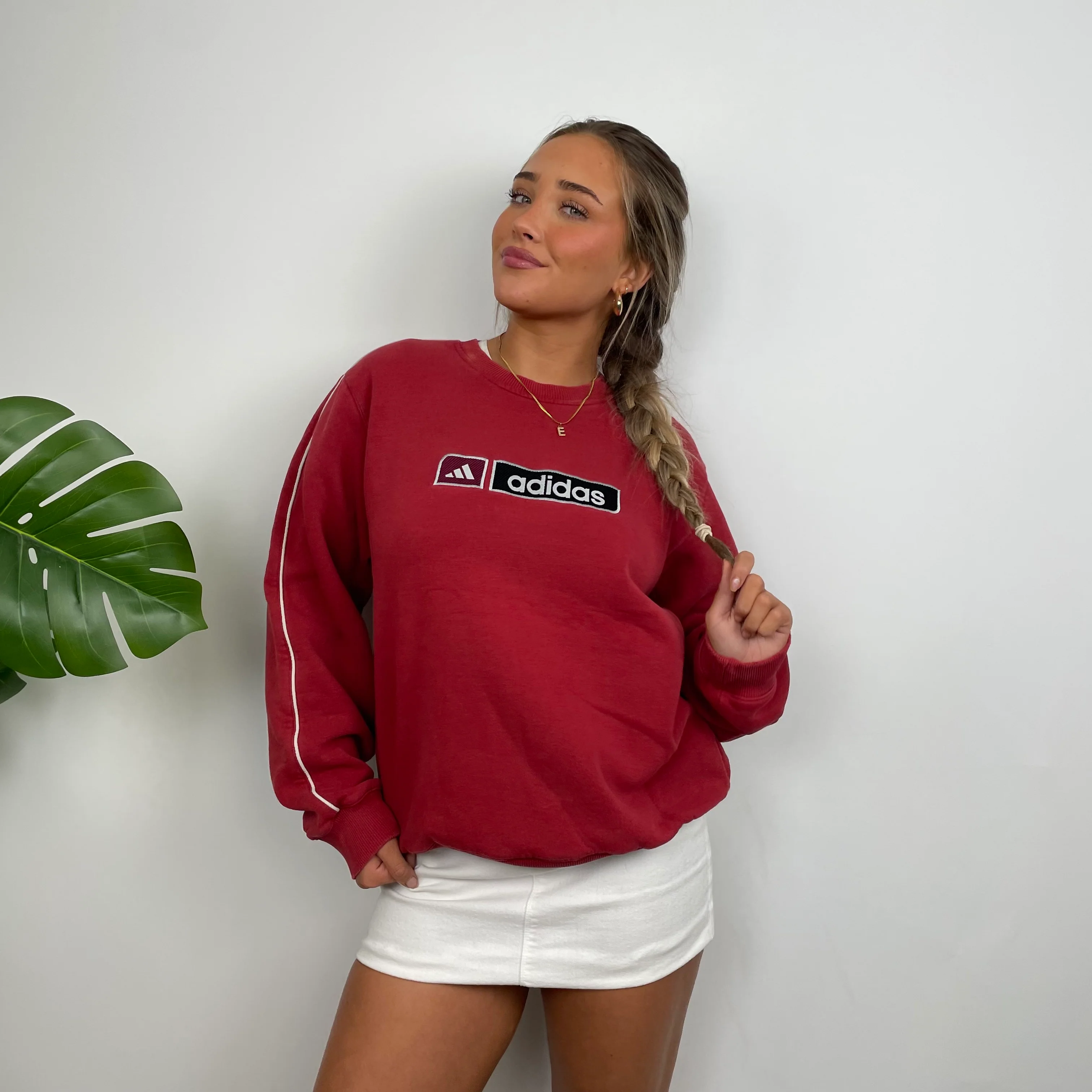 Adidas Red Embroidered Spell Out Sweatshirt (M) - Image 6