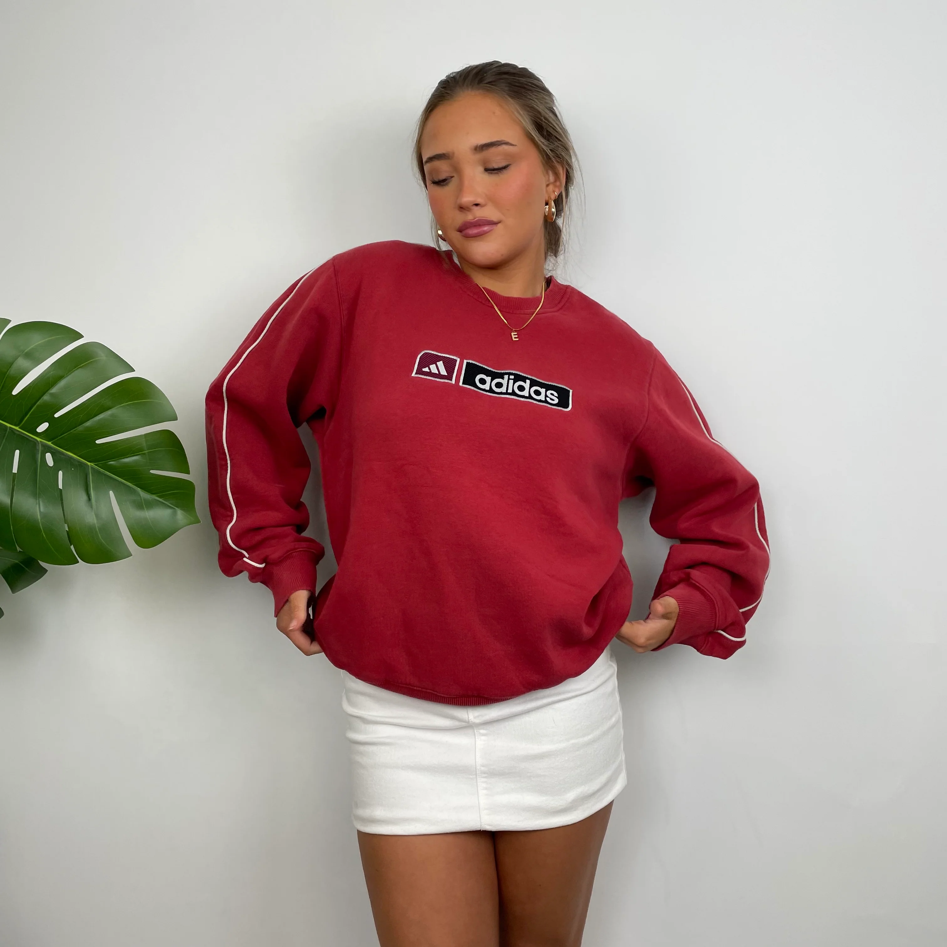 Adidas Red Embroidered Spell Out Sweatshirt (M) - Image 8