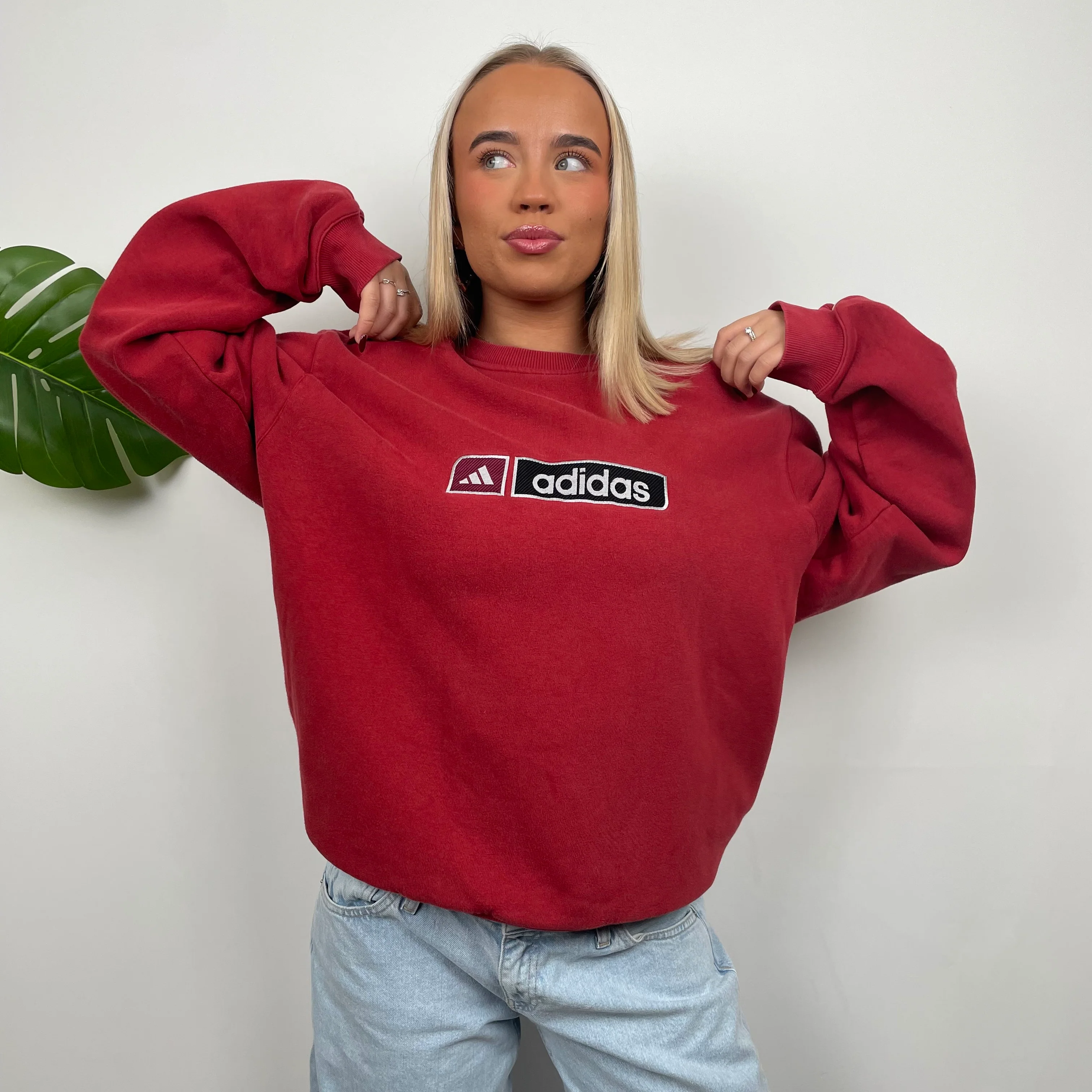 Adidas Red Embroidered Spell Out Sweatshirt (L) - Image 2