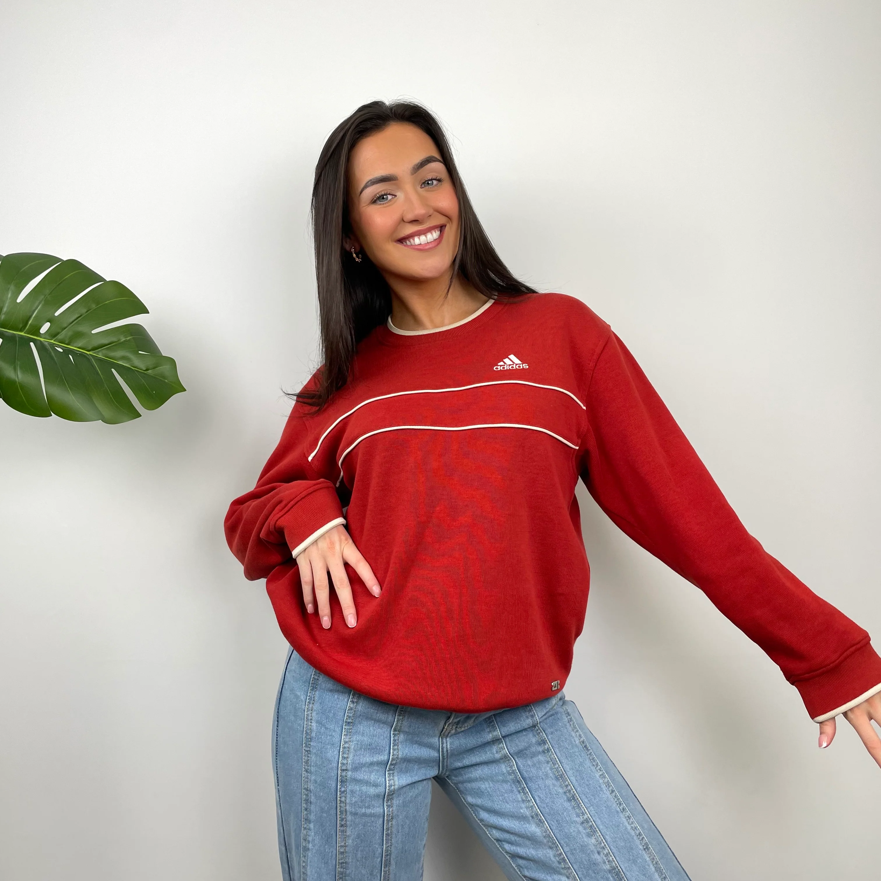 Adidas Red Embroidered Spell Out Sweatshirt (M) - Image 2