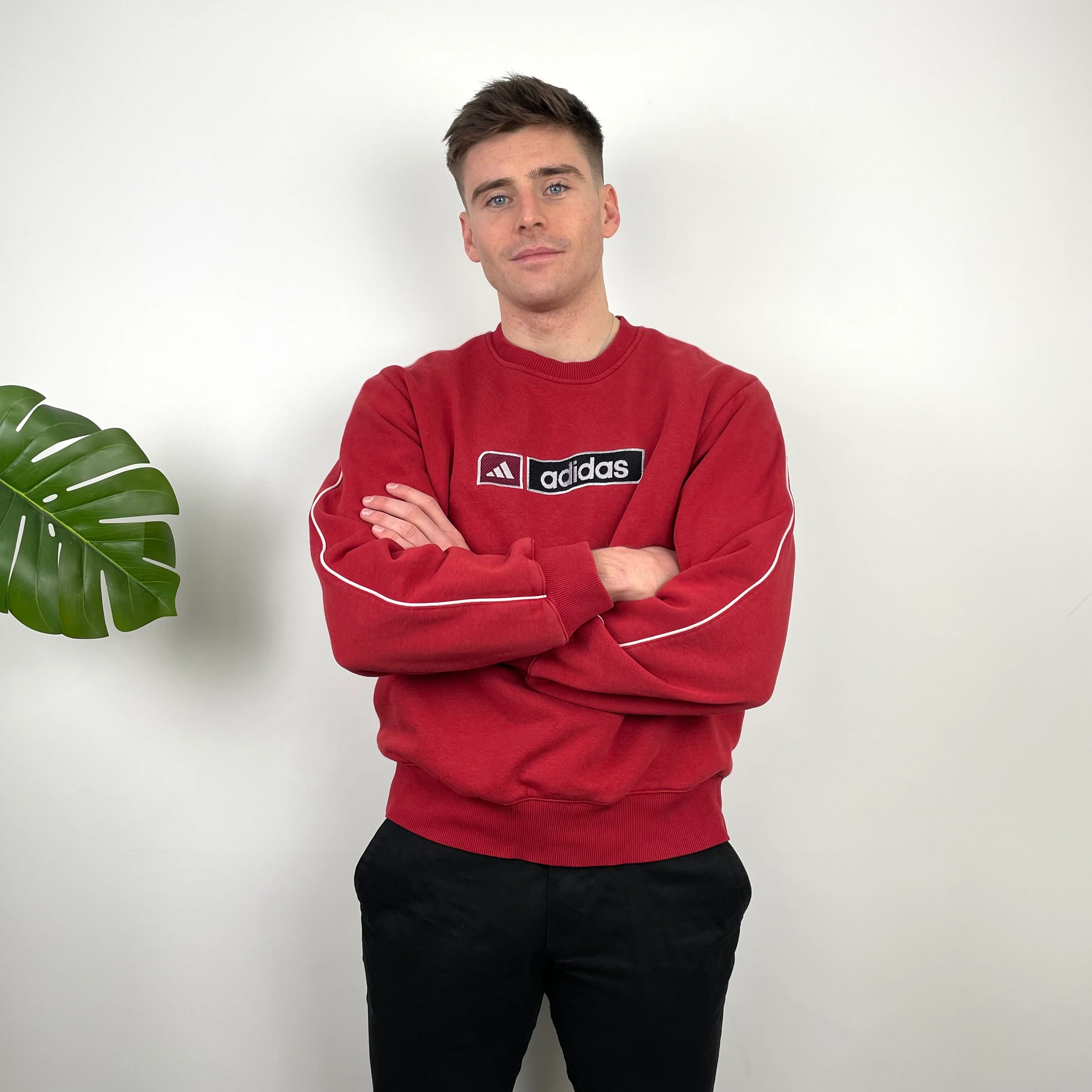 Adidas Red Embroidered Spell Out Sweatshirt (L)
