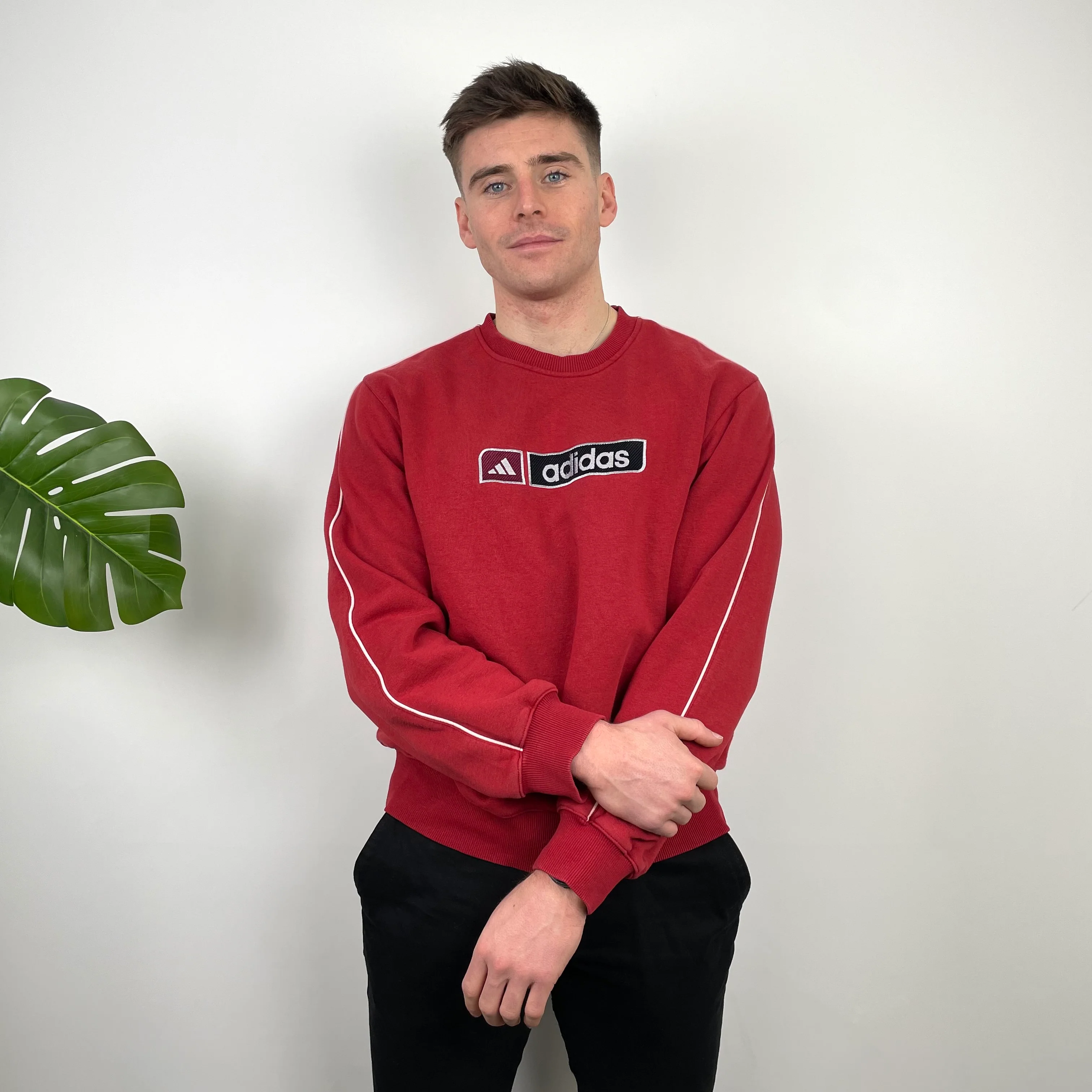 Adidas Red Embroidered Spell Out Sweatshirt (L) - Image 2