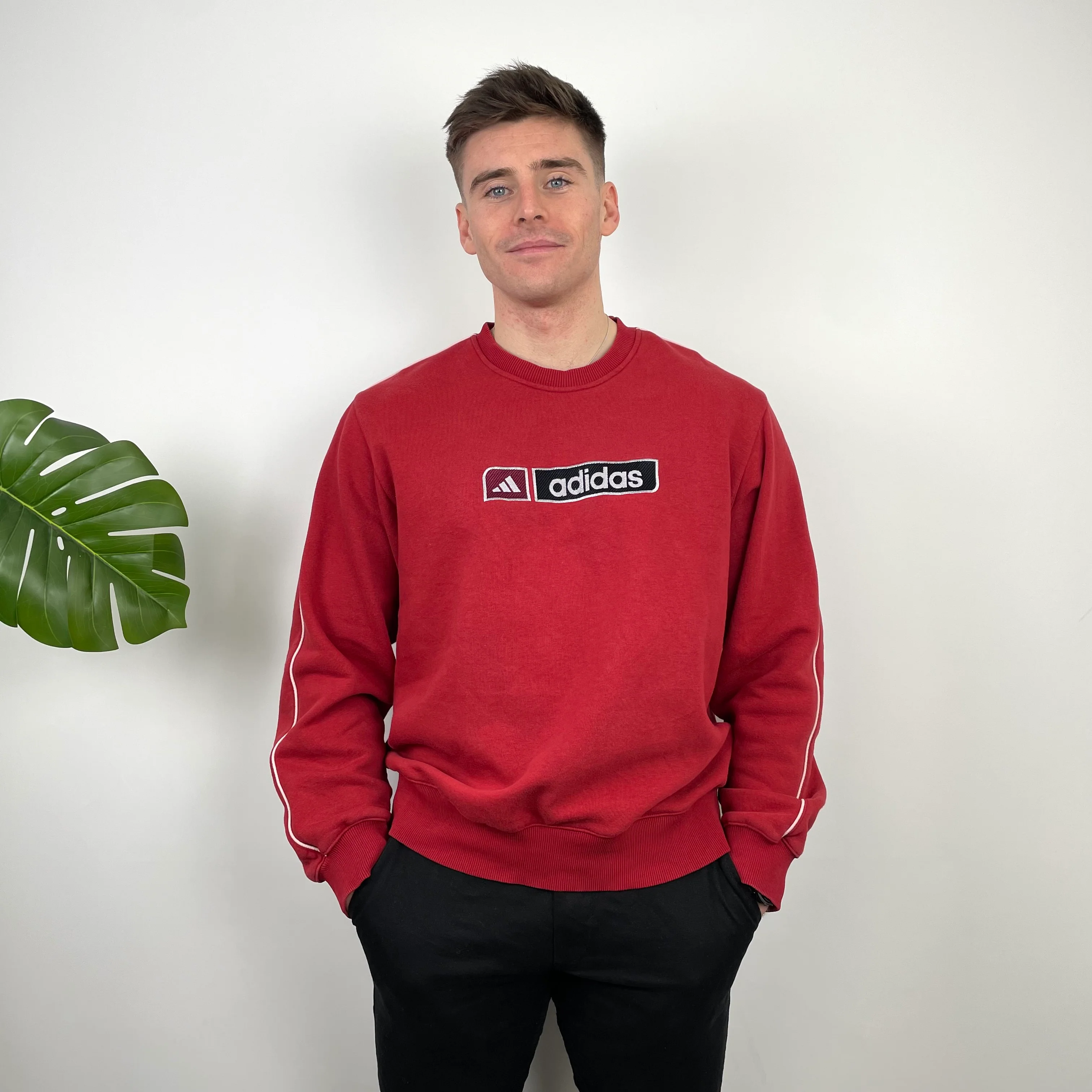Adidas Red Embroidered Spell Out Sweatshirt (L) - Image 3