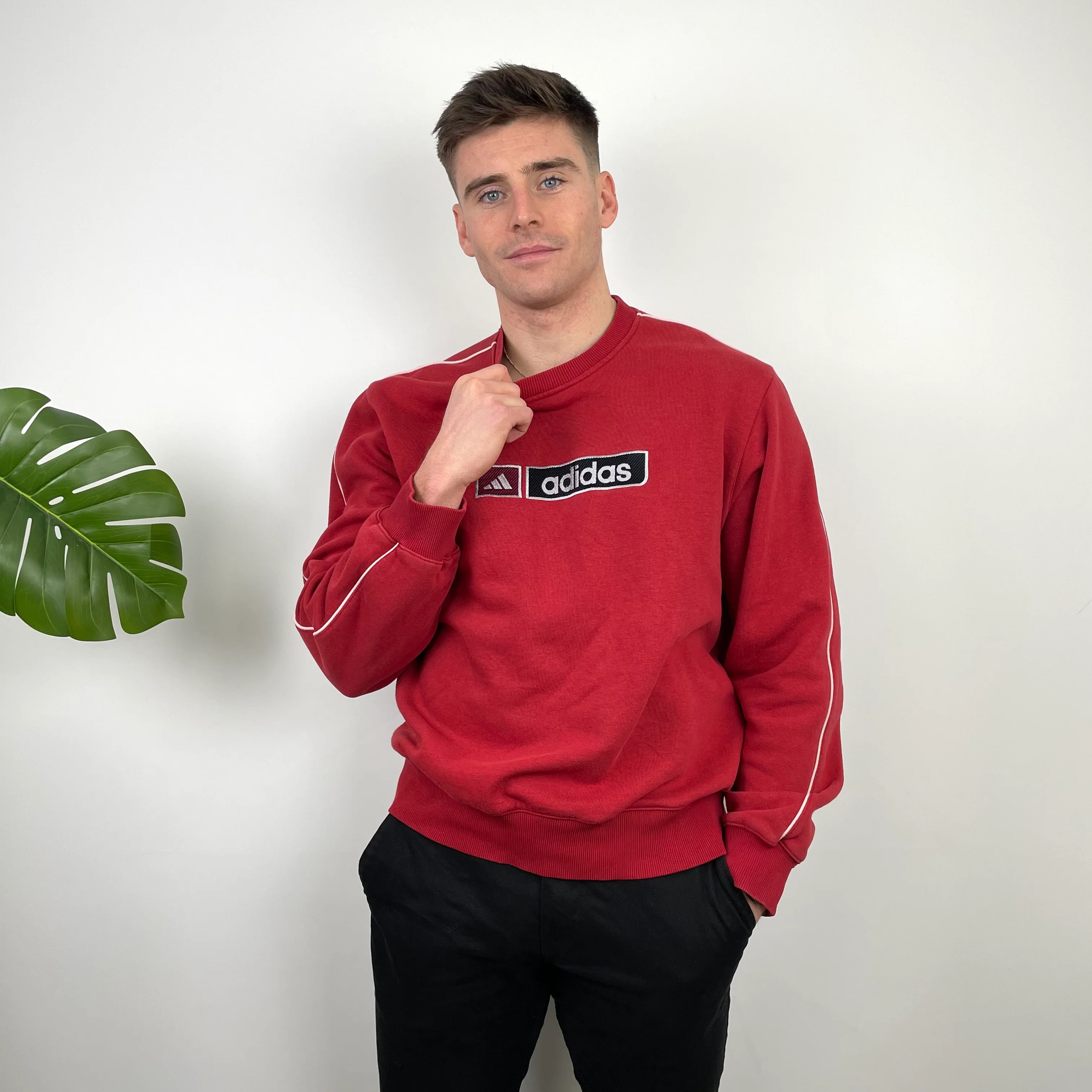 Adidas Red Embroidered Spell Out Sweatshirt (L) - Image 4