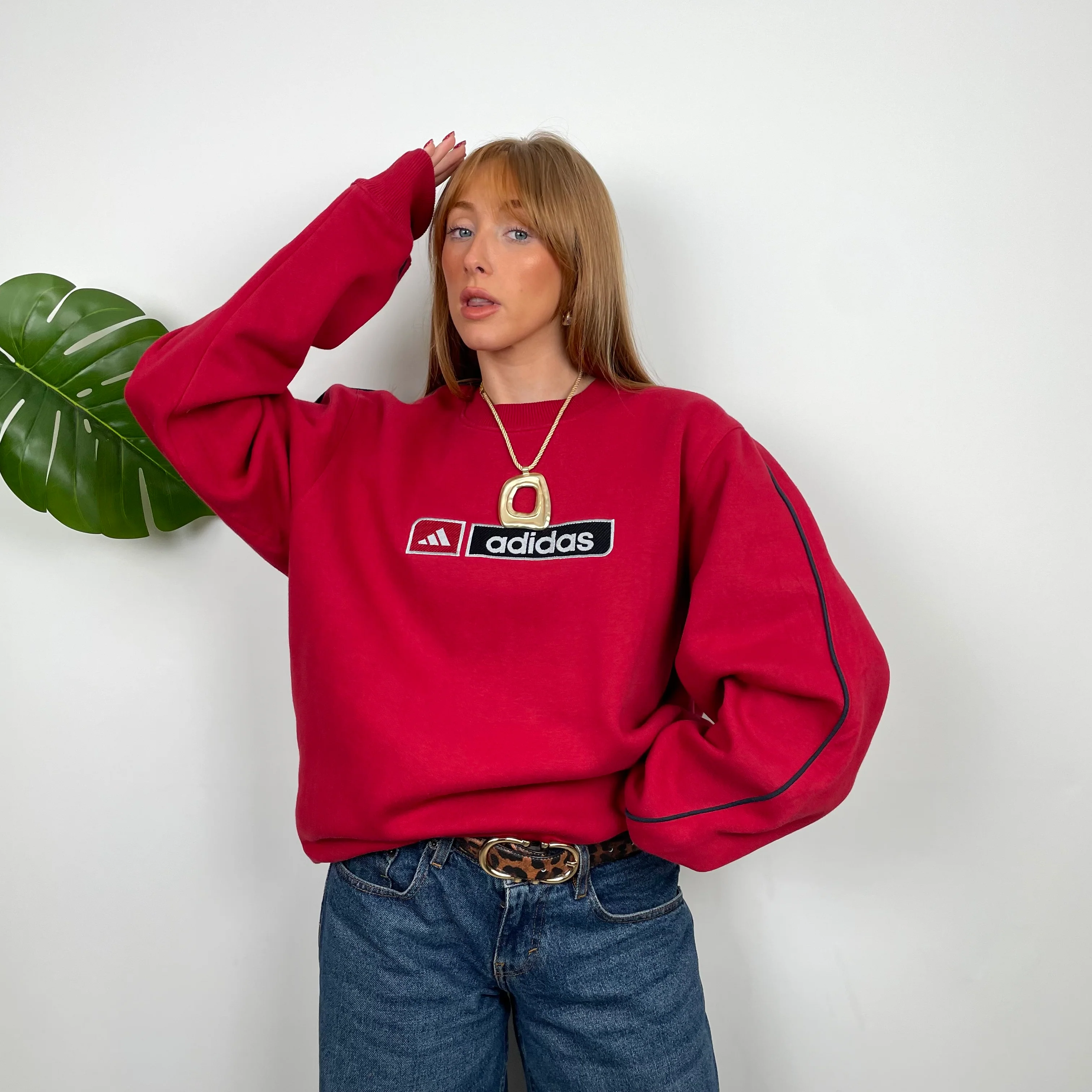 Adidas Red Embroidered Spell Out Sweatshirt (L)