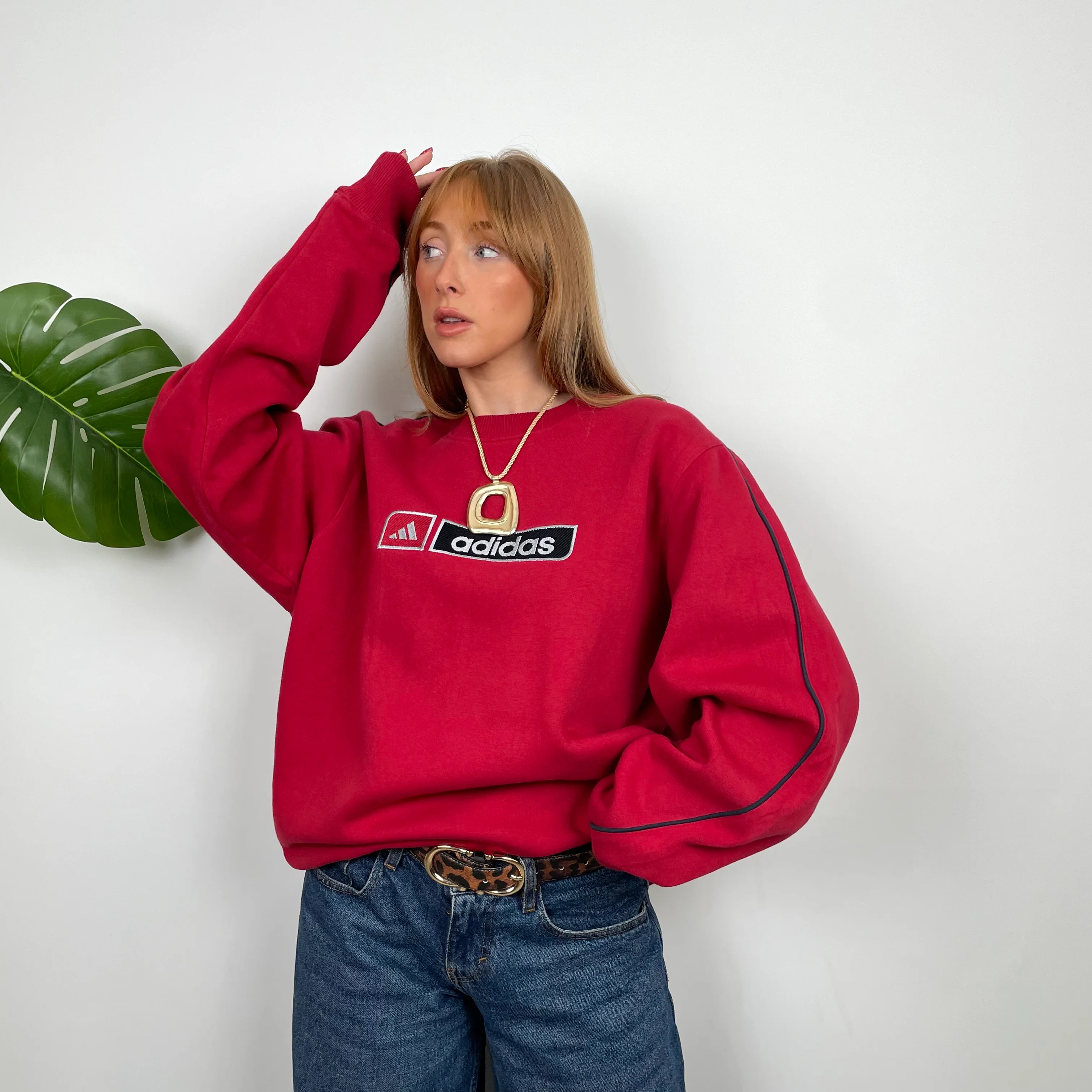 Adidas Red Embroidered Spell Out Sweatshirt (L) - Image 3