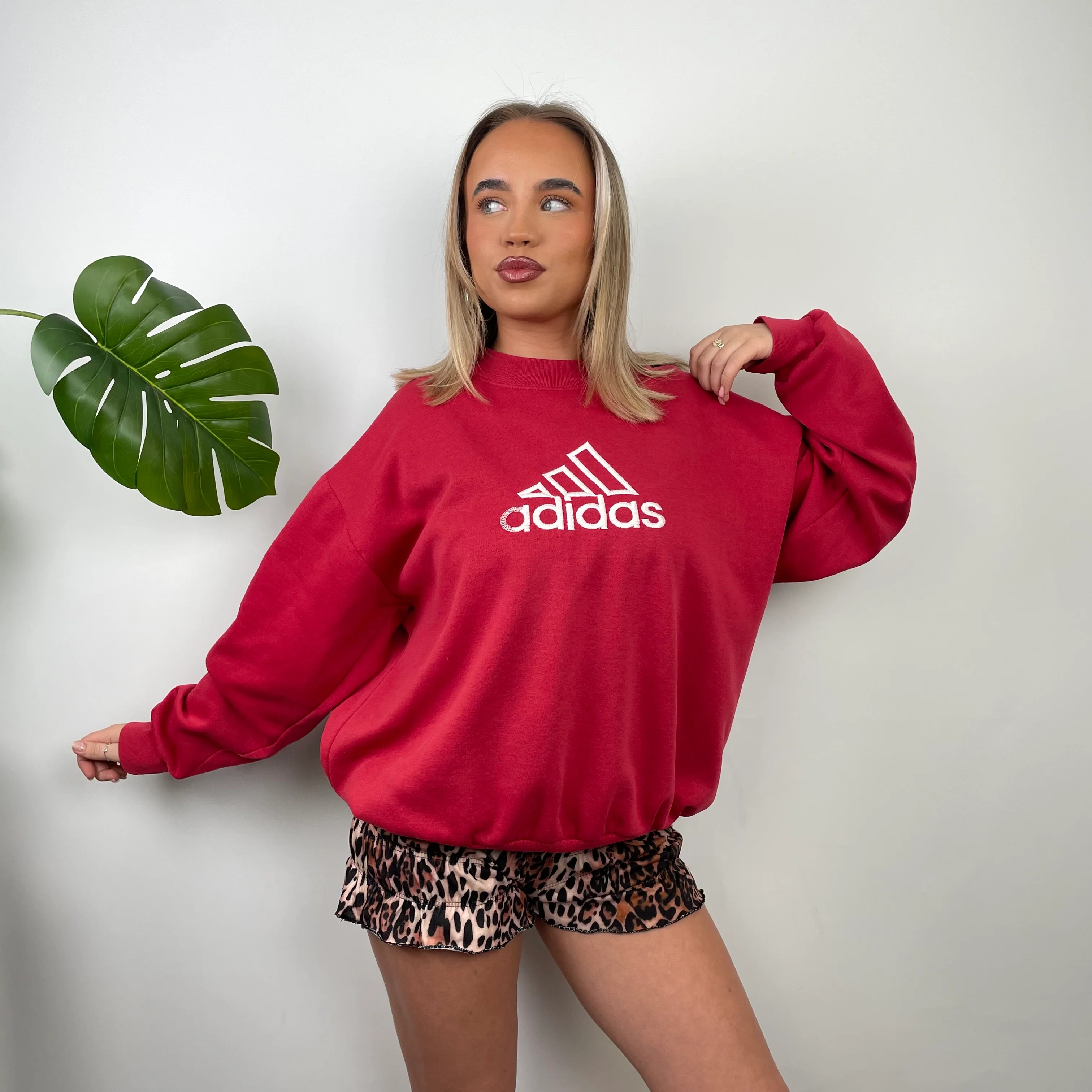 Adidas Red Embroidered Spell Out Sweatshirt (L)