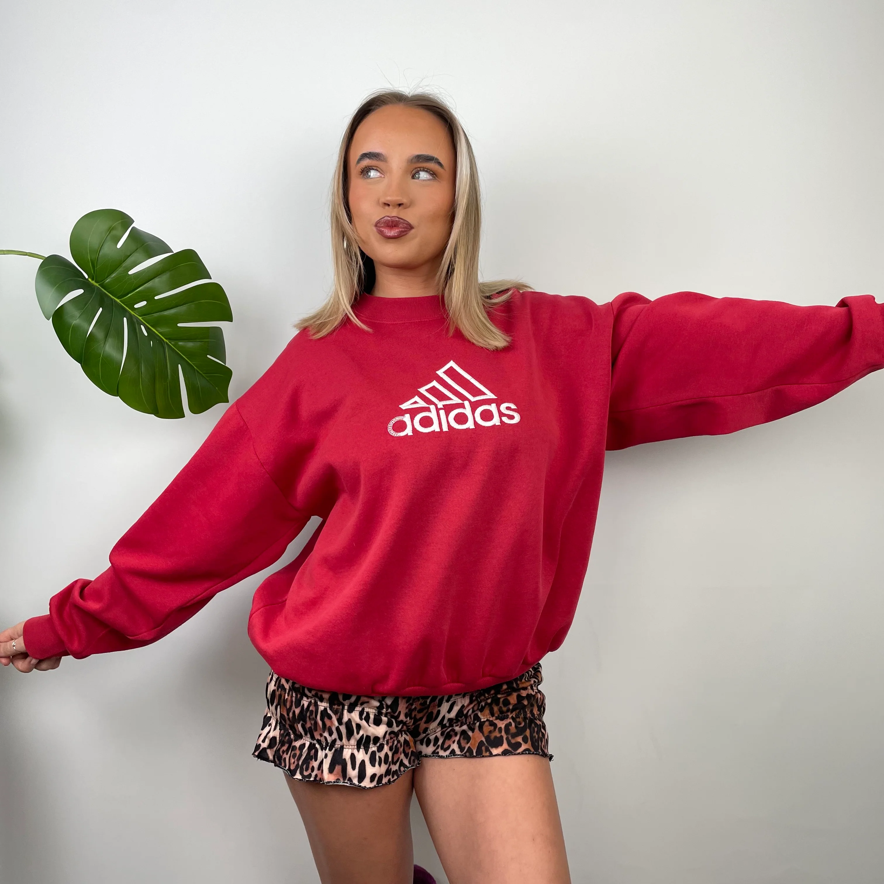 Adidas Red Embroidered Spell Out Sweatshirt (L) - Image 2