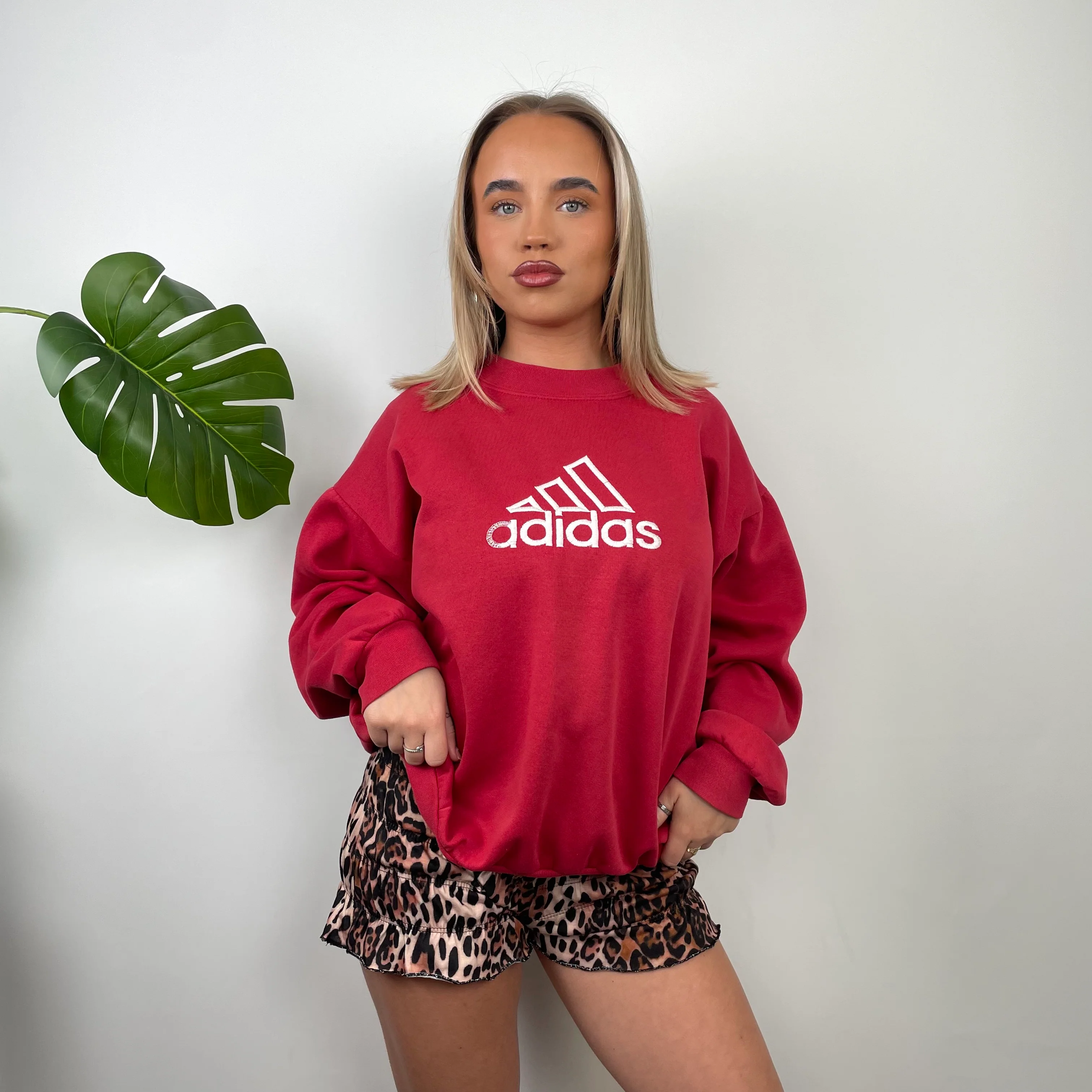 Adidas Red Embroidered Spell Out Sweatshirt (L) - Image 3