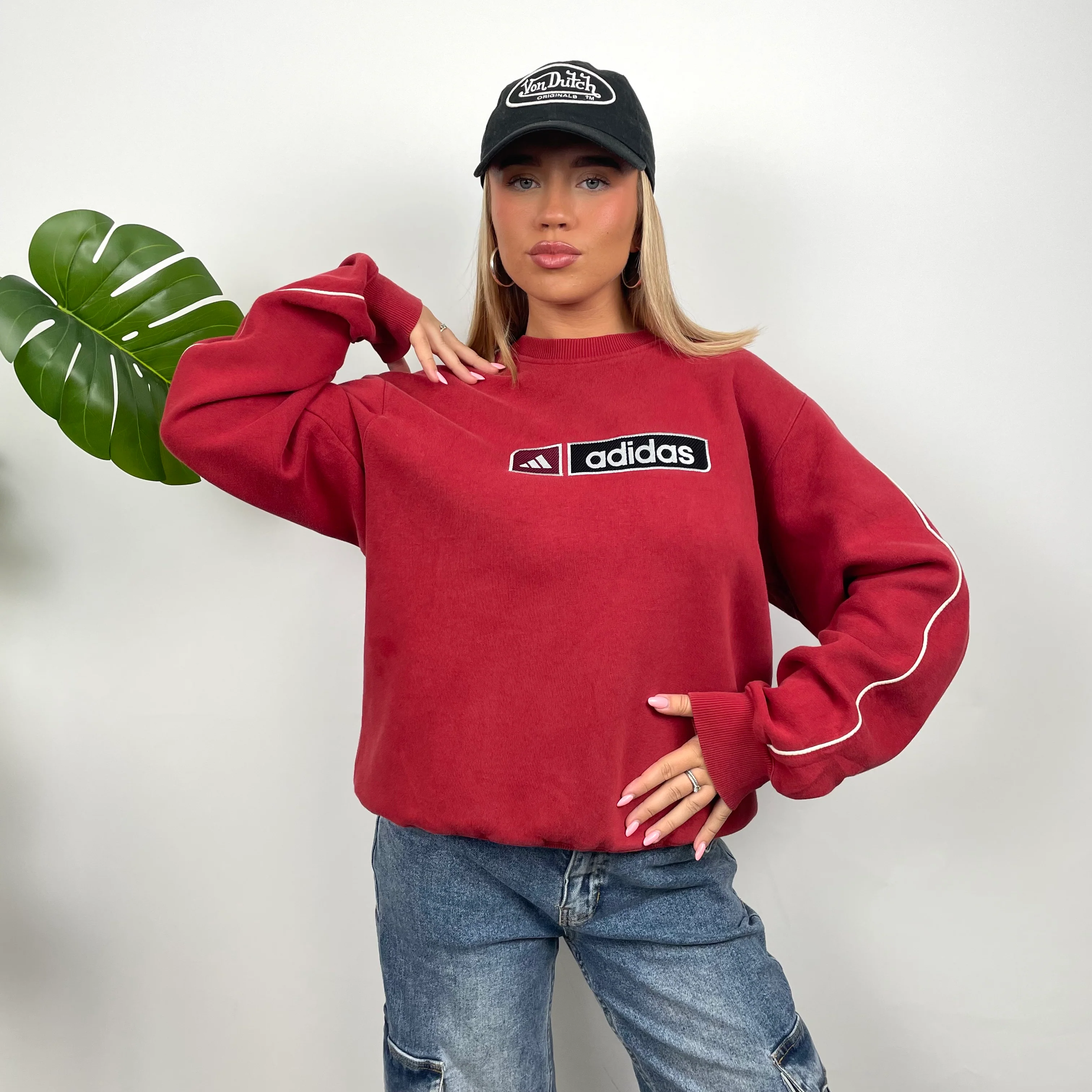 Adidas Red Embroidered Spell Out Sweatshirt (M) - Image 3