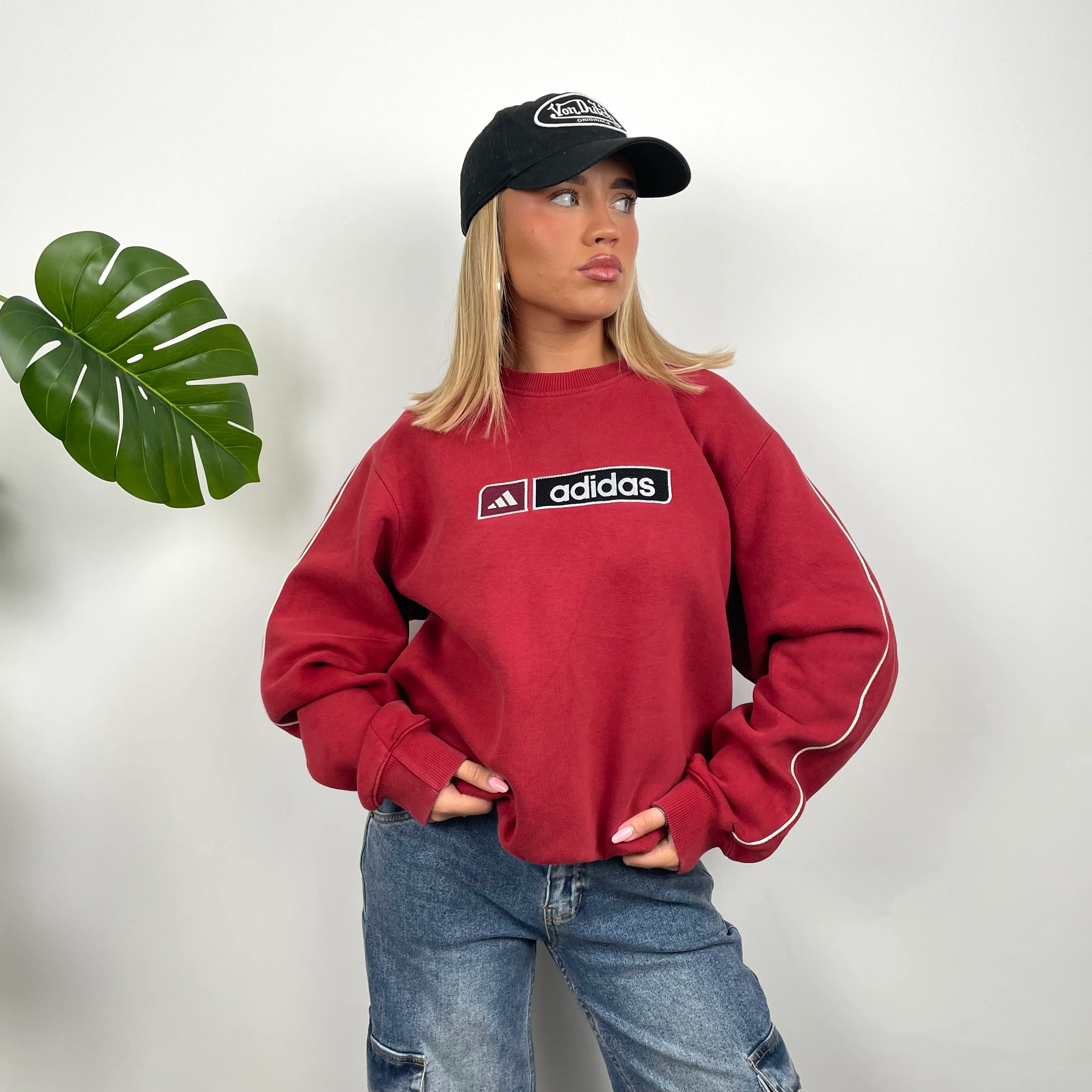 Adidas Red Embroidered Spell Out Sweatshirt (M) - Image 4