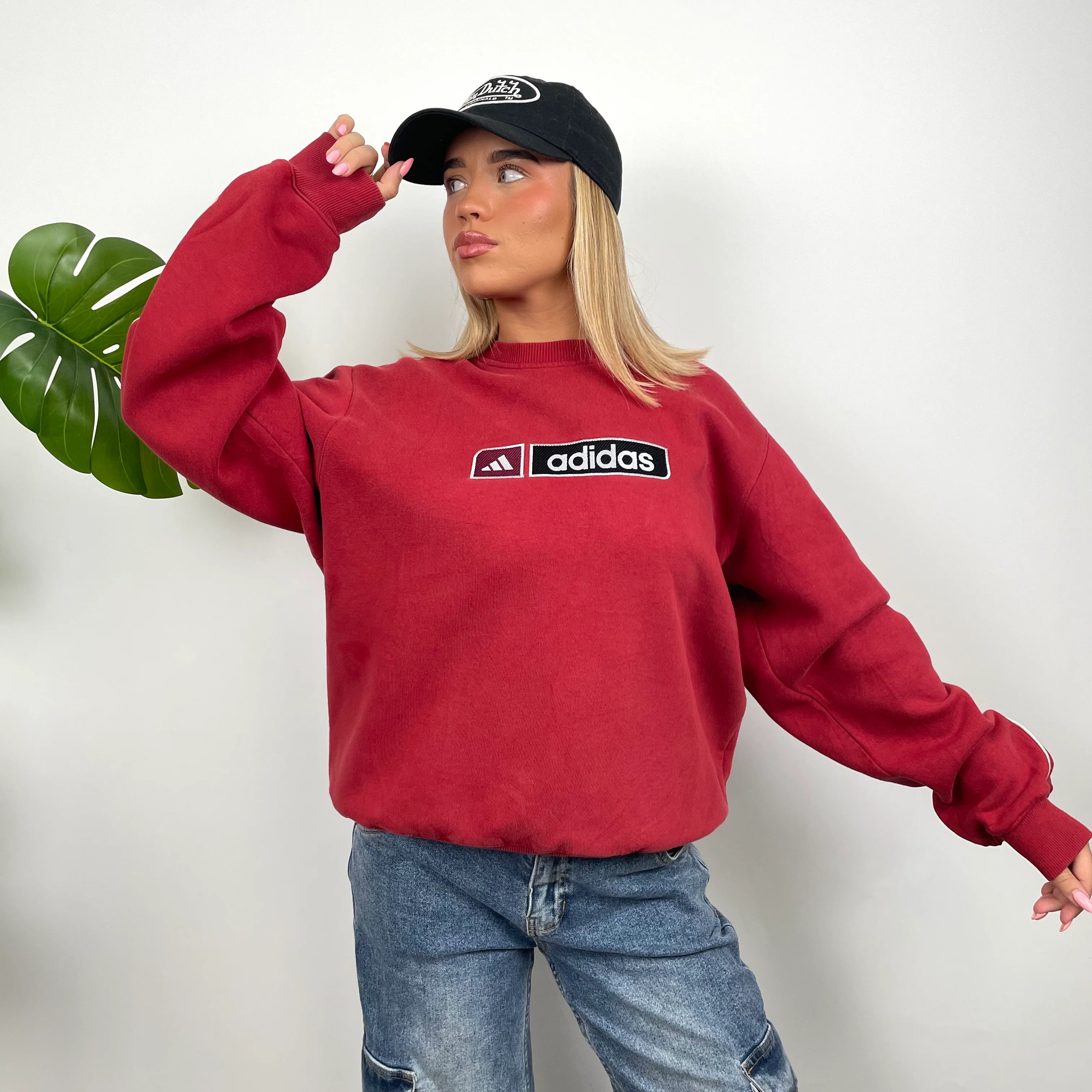 Adidas Red Embroidered Spell Out Sweatshirt (M) - Image 7