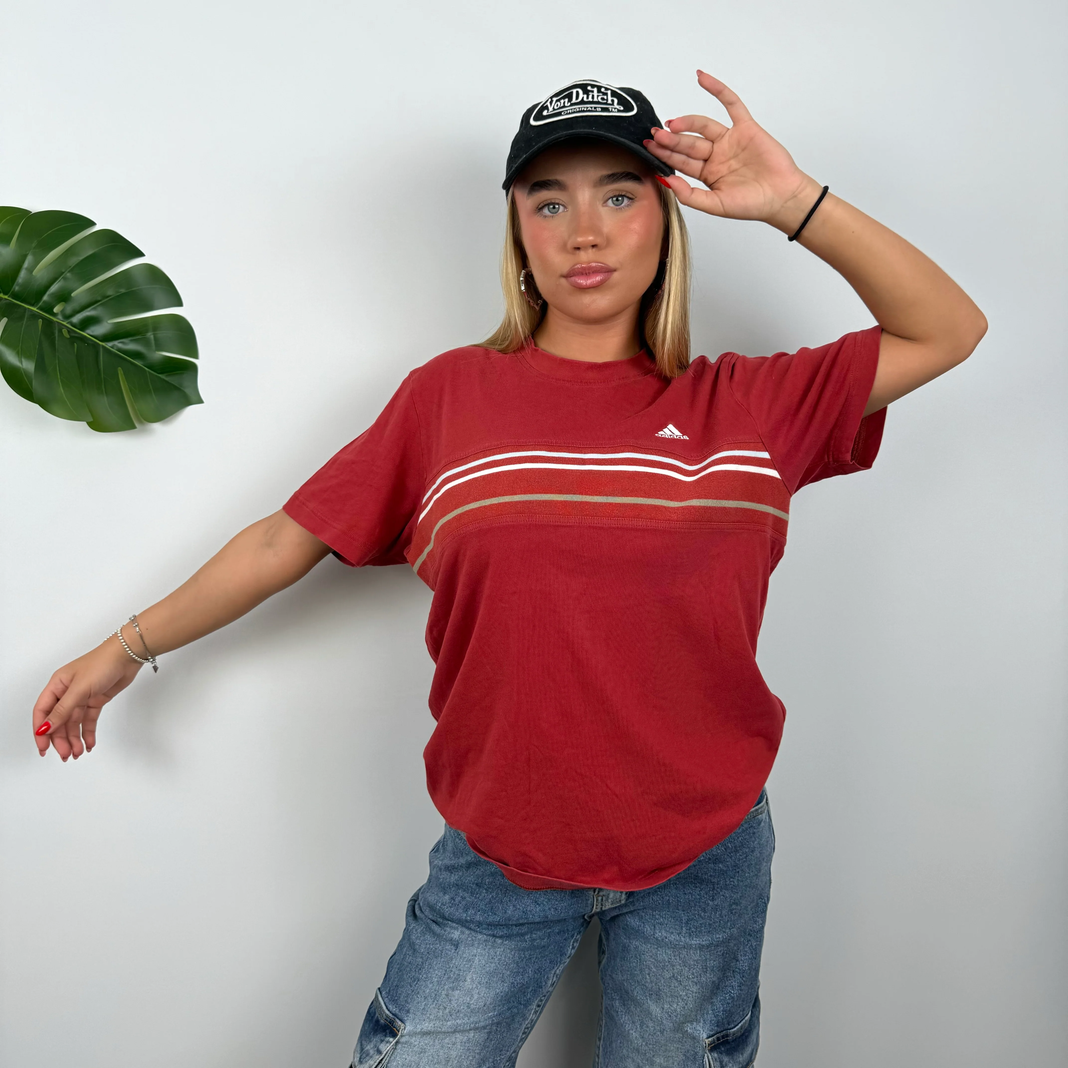 Adidas Red Embroidered Spell Out T Shirt (M) - Image 2