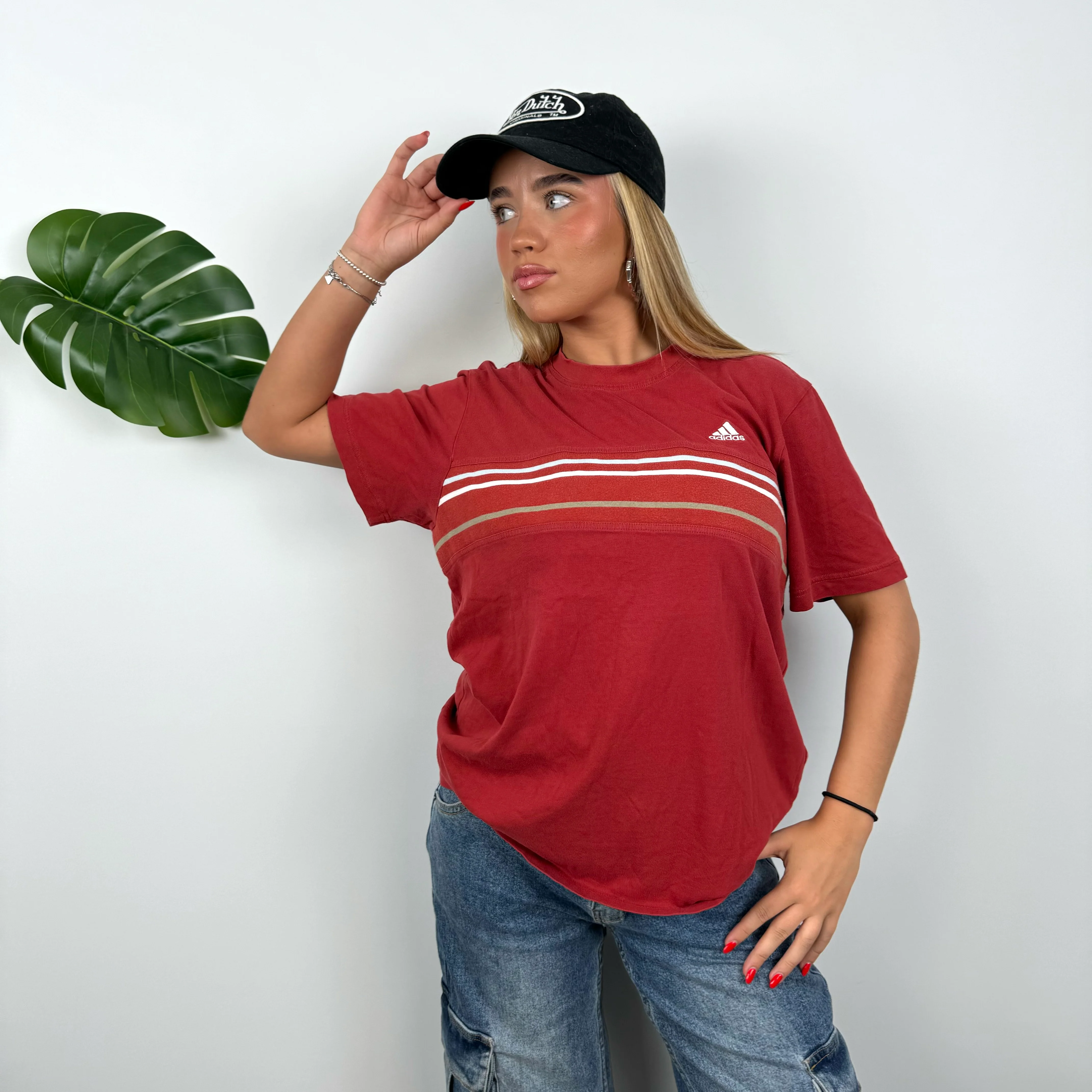 Adidas Red Embroidered Spell Out T Shirt (M) - Image 3