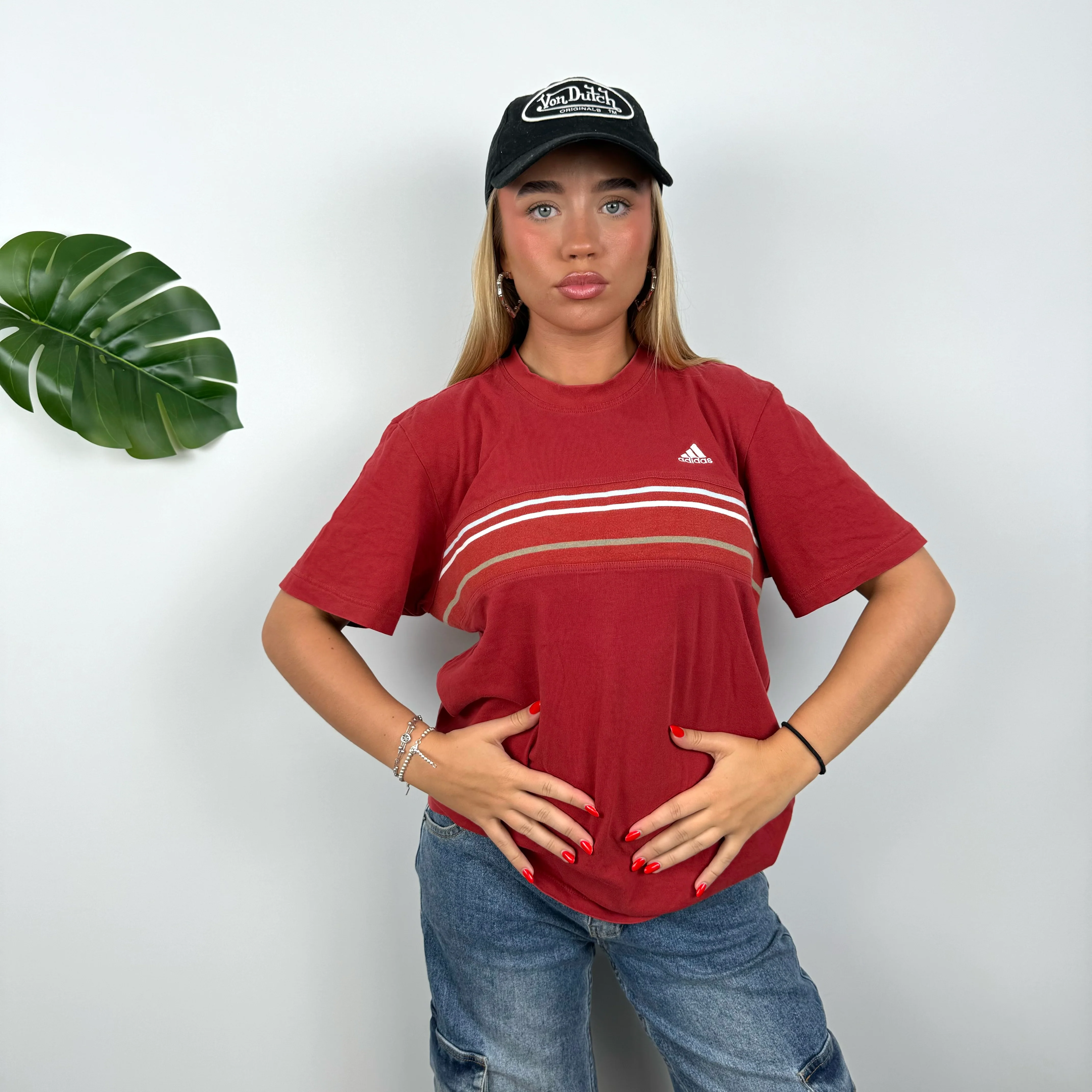 Adidas Red Embroidered Spell Out T Shirt (M) - Image 5