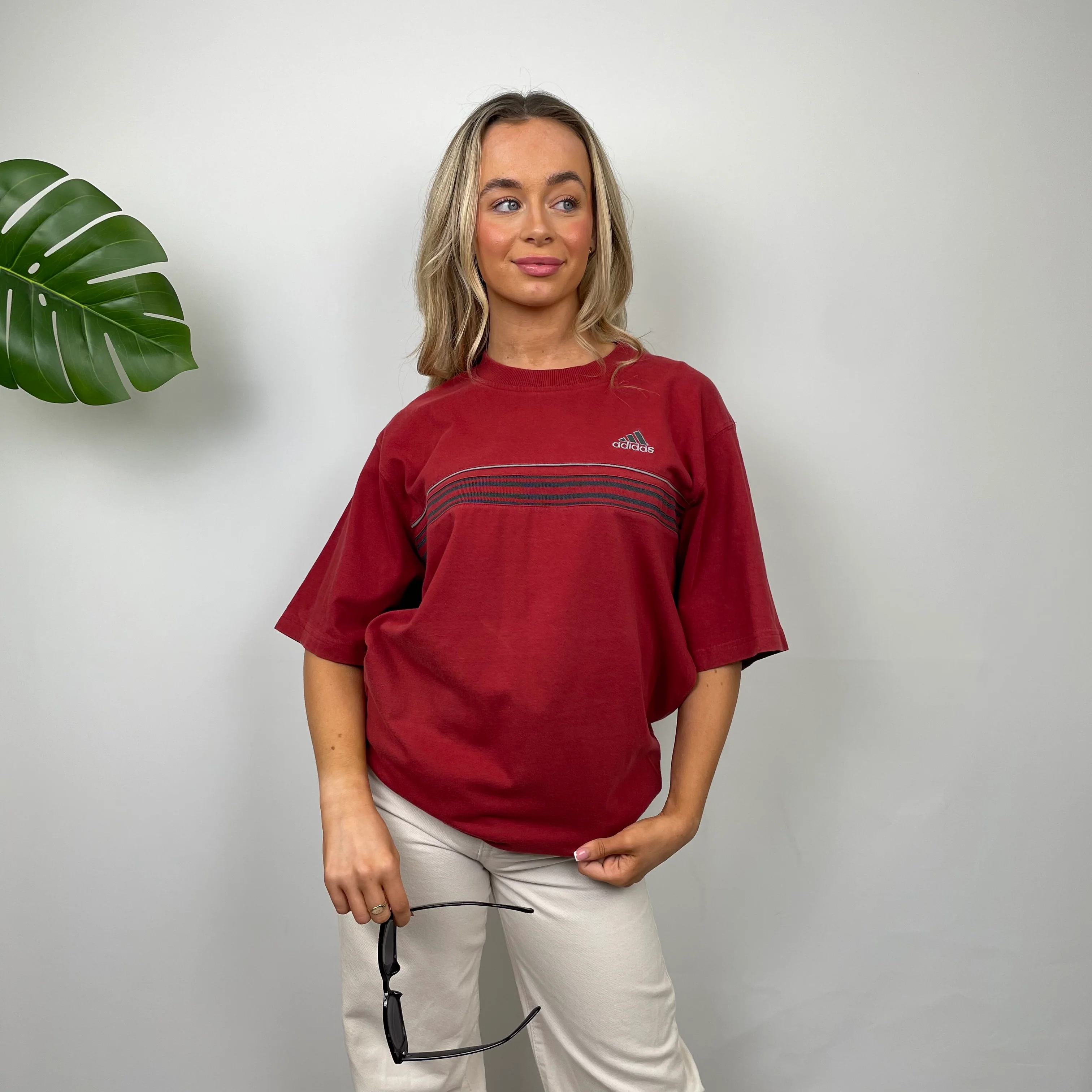 Adidas Red Embroidered Spell Out T Shirt (L) - Image 2