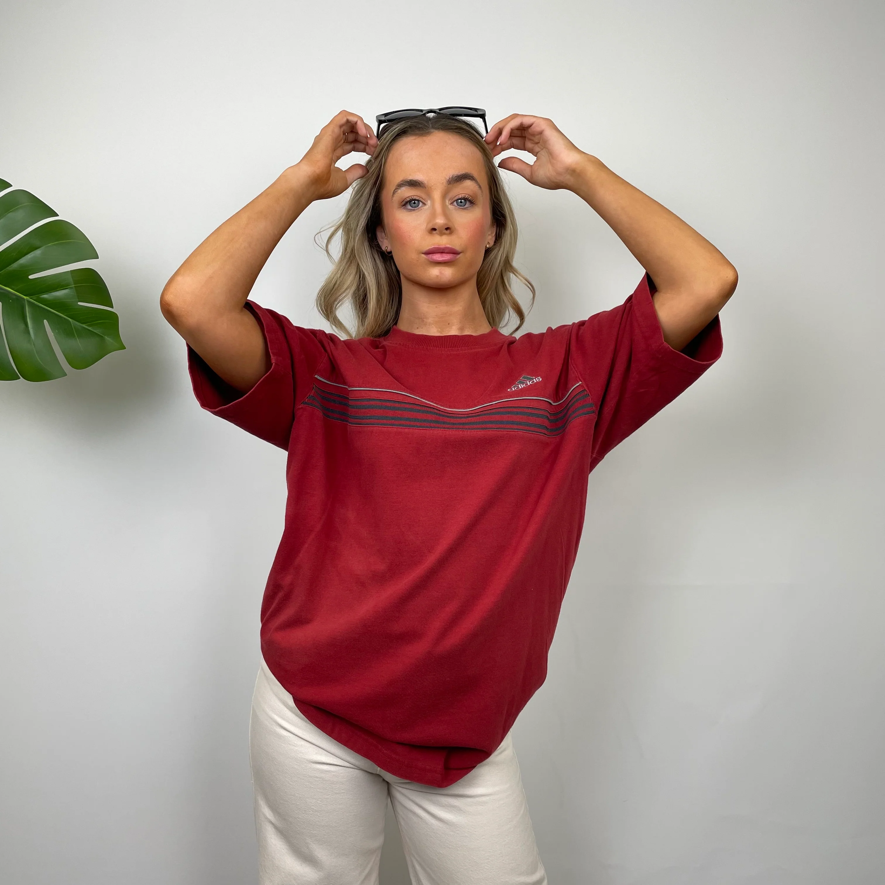 Adidas Red Embroidered Spell Out T Shirt (L) - Image 3