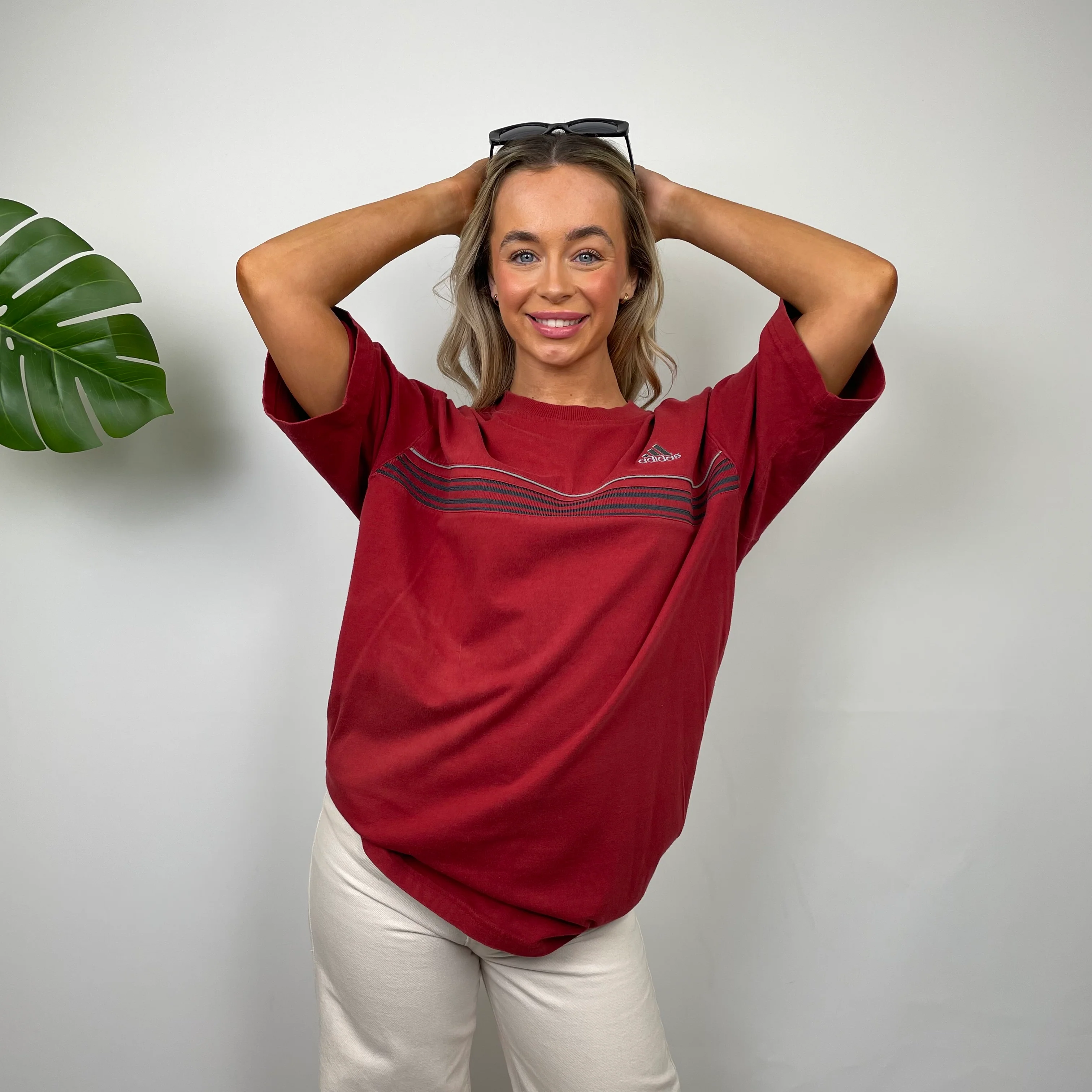Adidas Red Embroidered Spell Out T Shirt (L) - Image 4