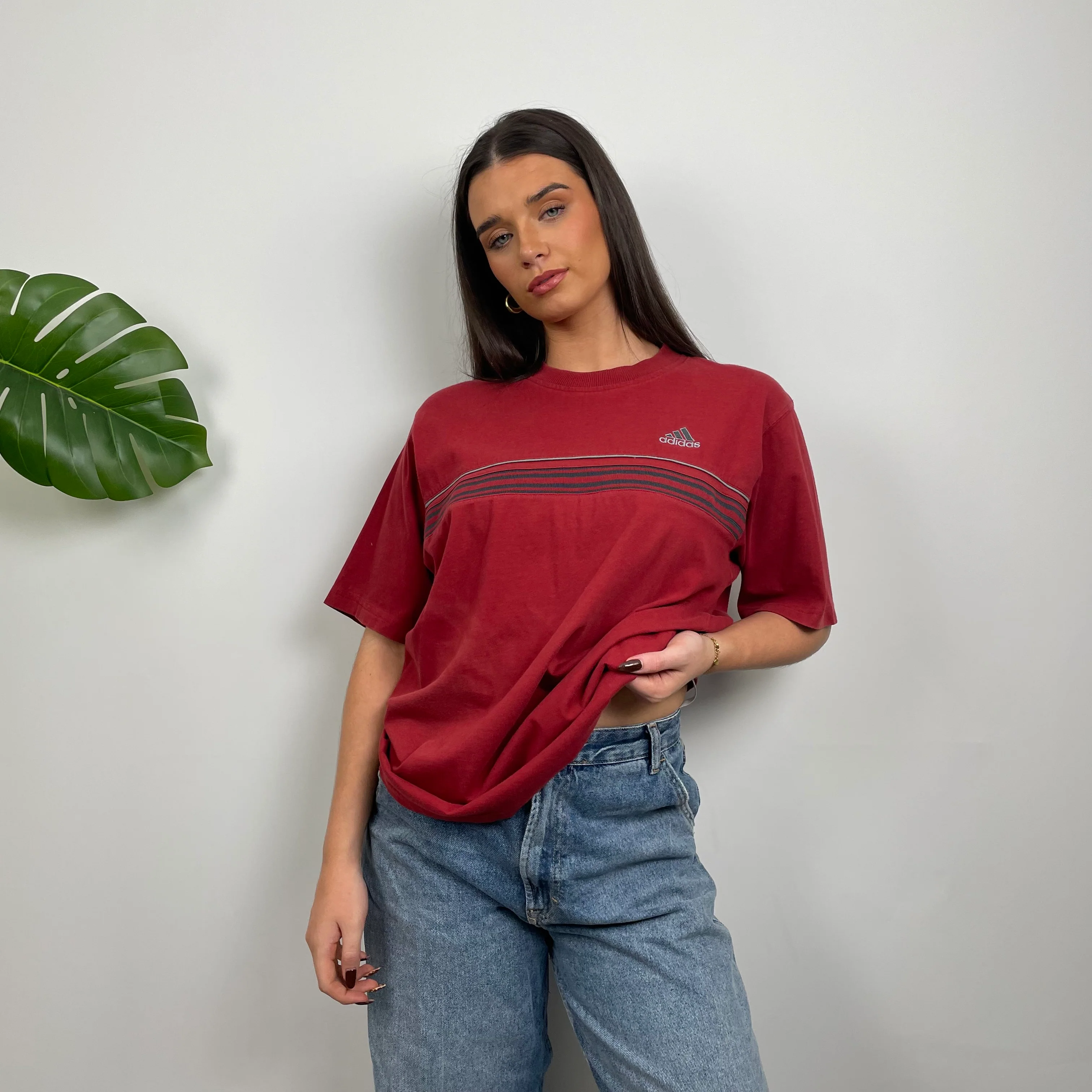 Adidas Red Embroidered Spell Out T Shirt (L) - Image 2
