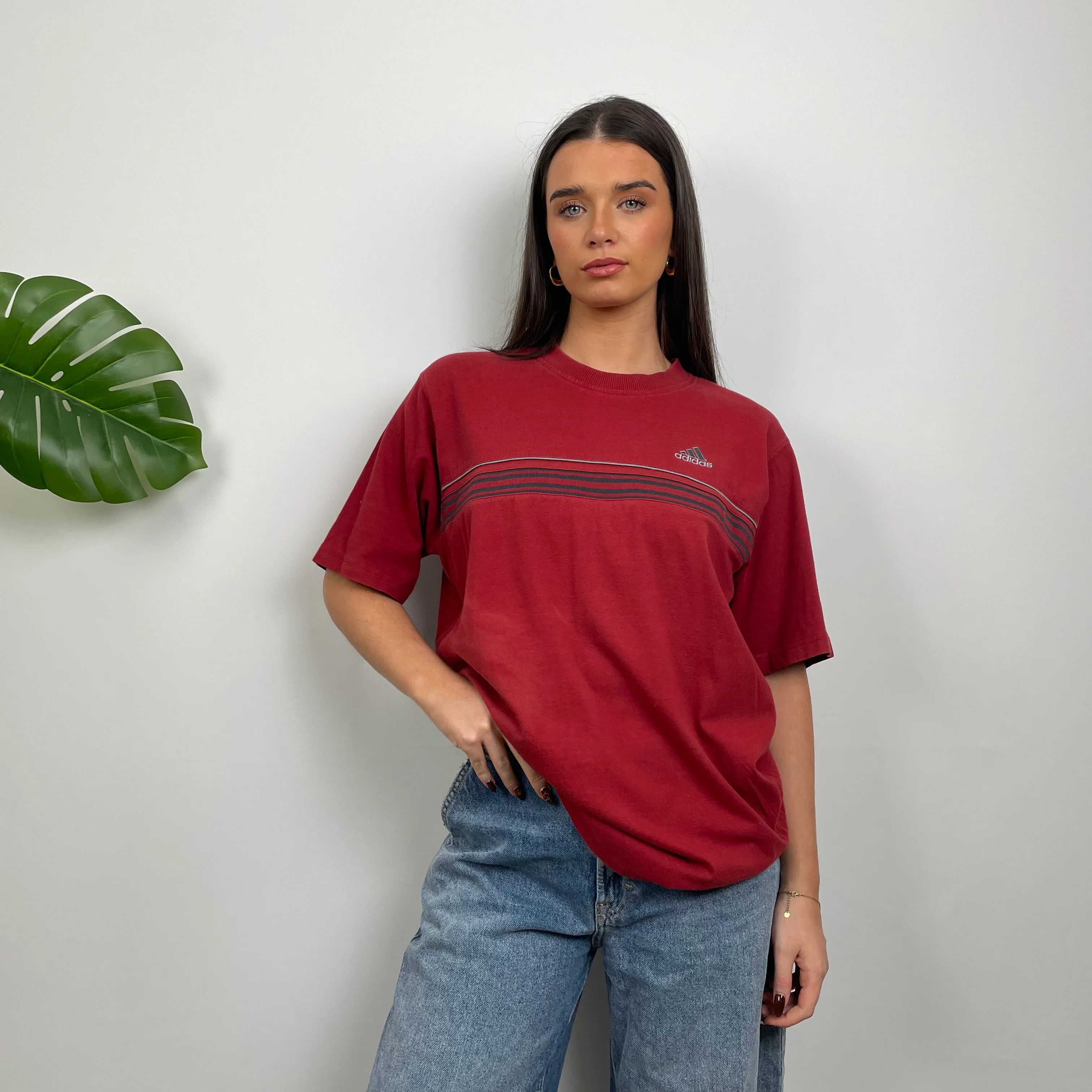 Adidas Red Embroidered Spell Out T Shirt (L) - Image 3