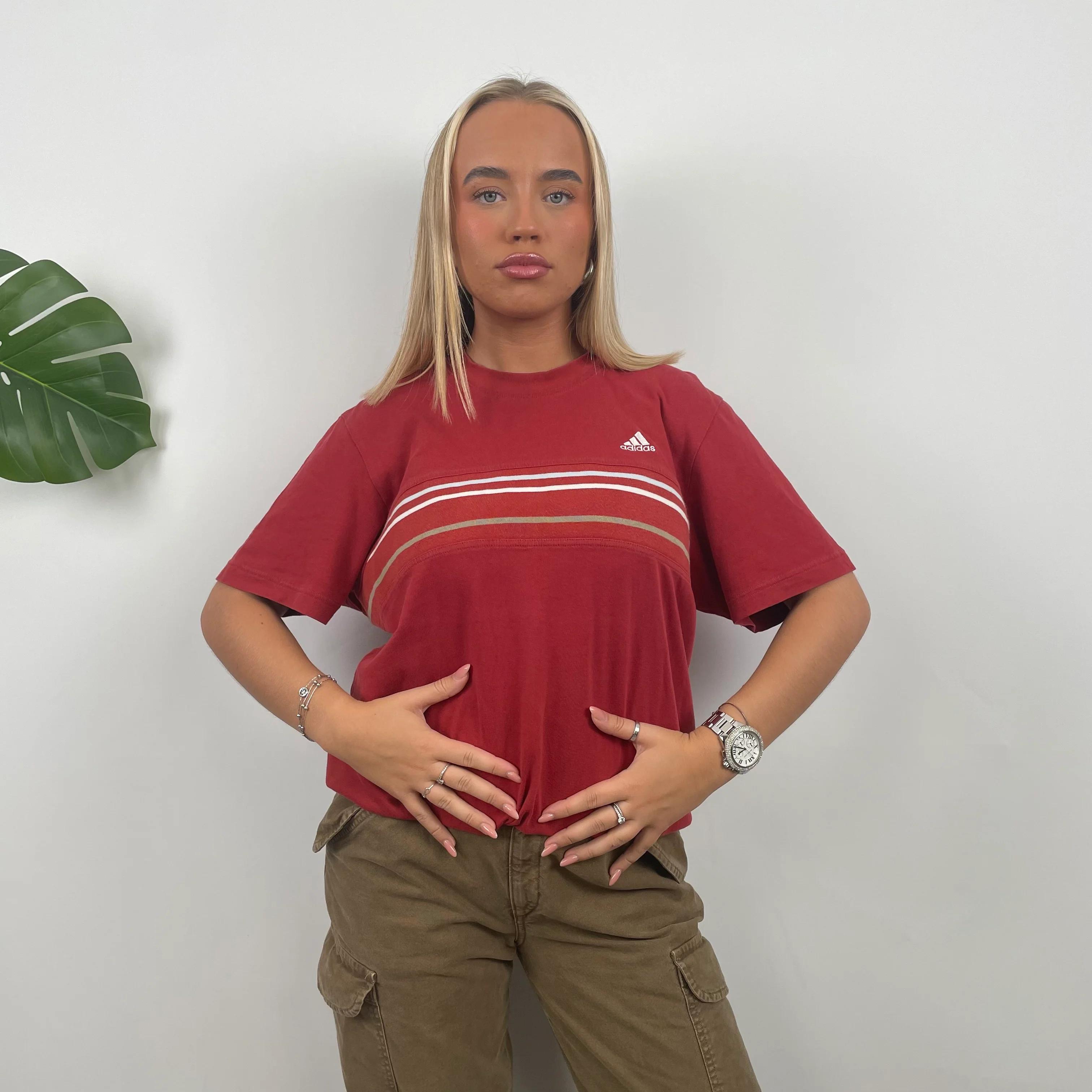 Adidas Red Embroidered Spell Out T Shirt (M) - Image 4