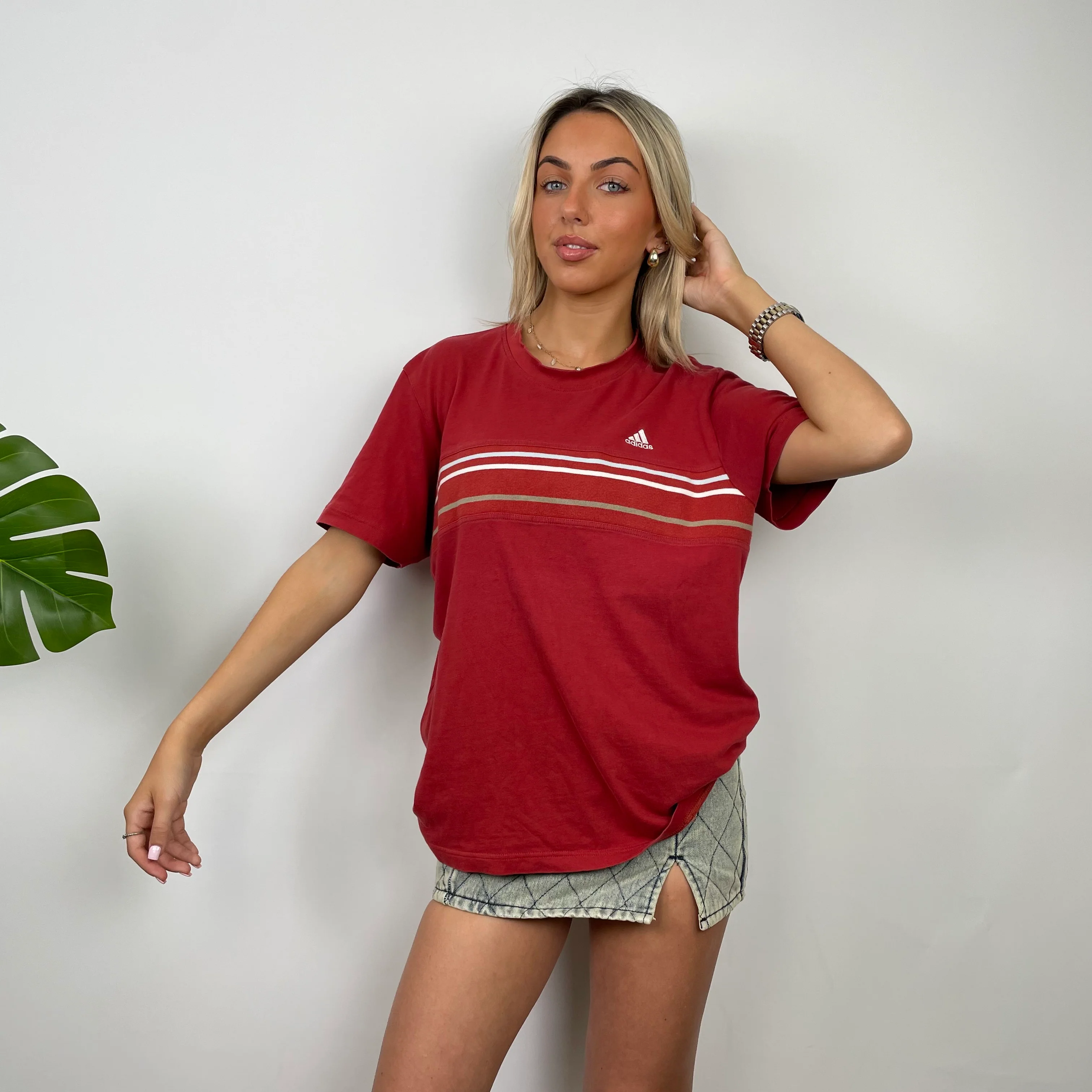 Adidas Red Embroidered Spell Out T Shirt (M) - Image 2