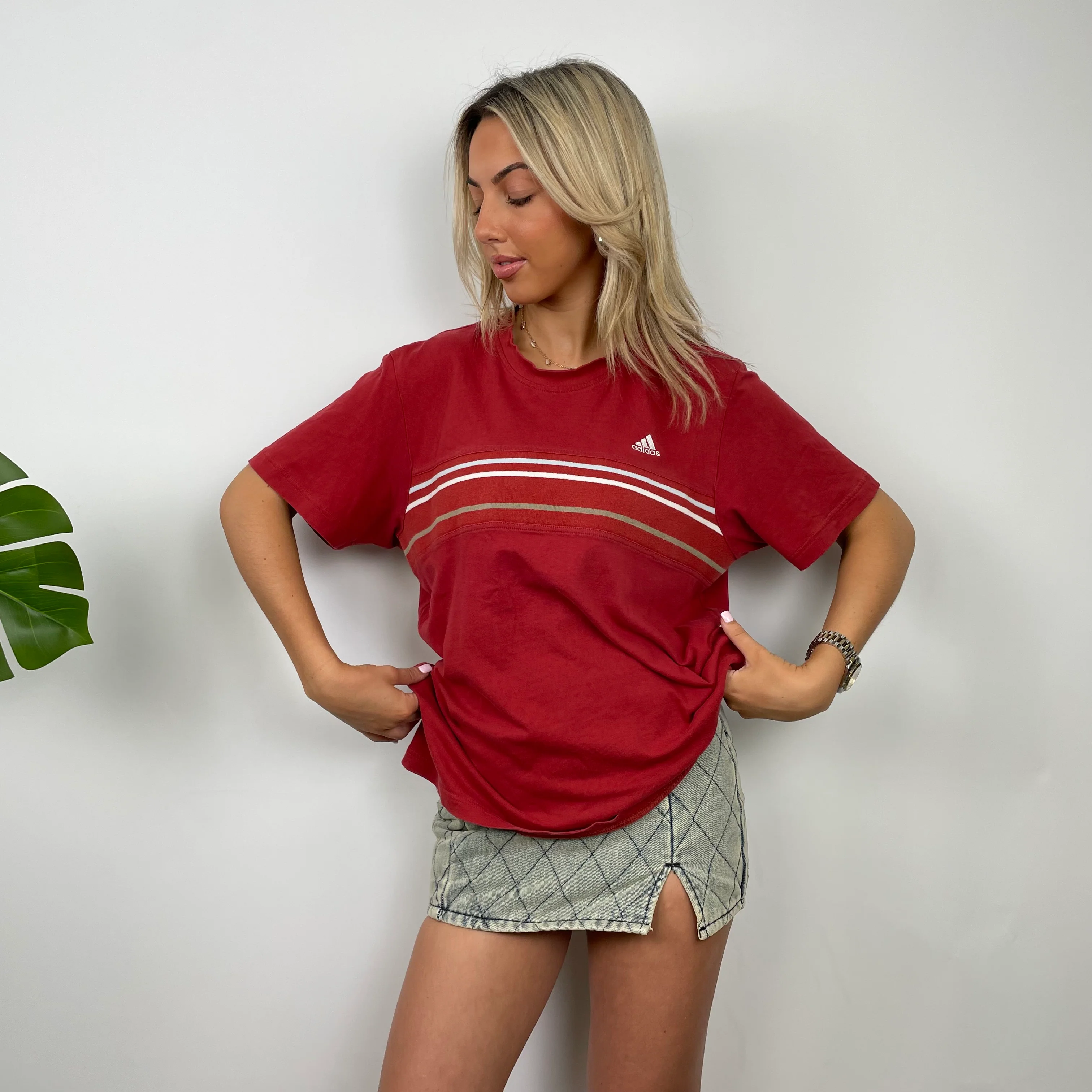 Adidas Red Embroidered Spell Out T Shirt (M) - Image 3