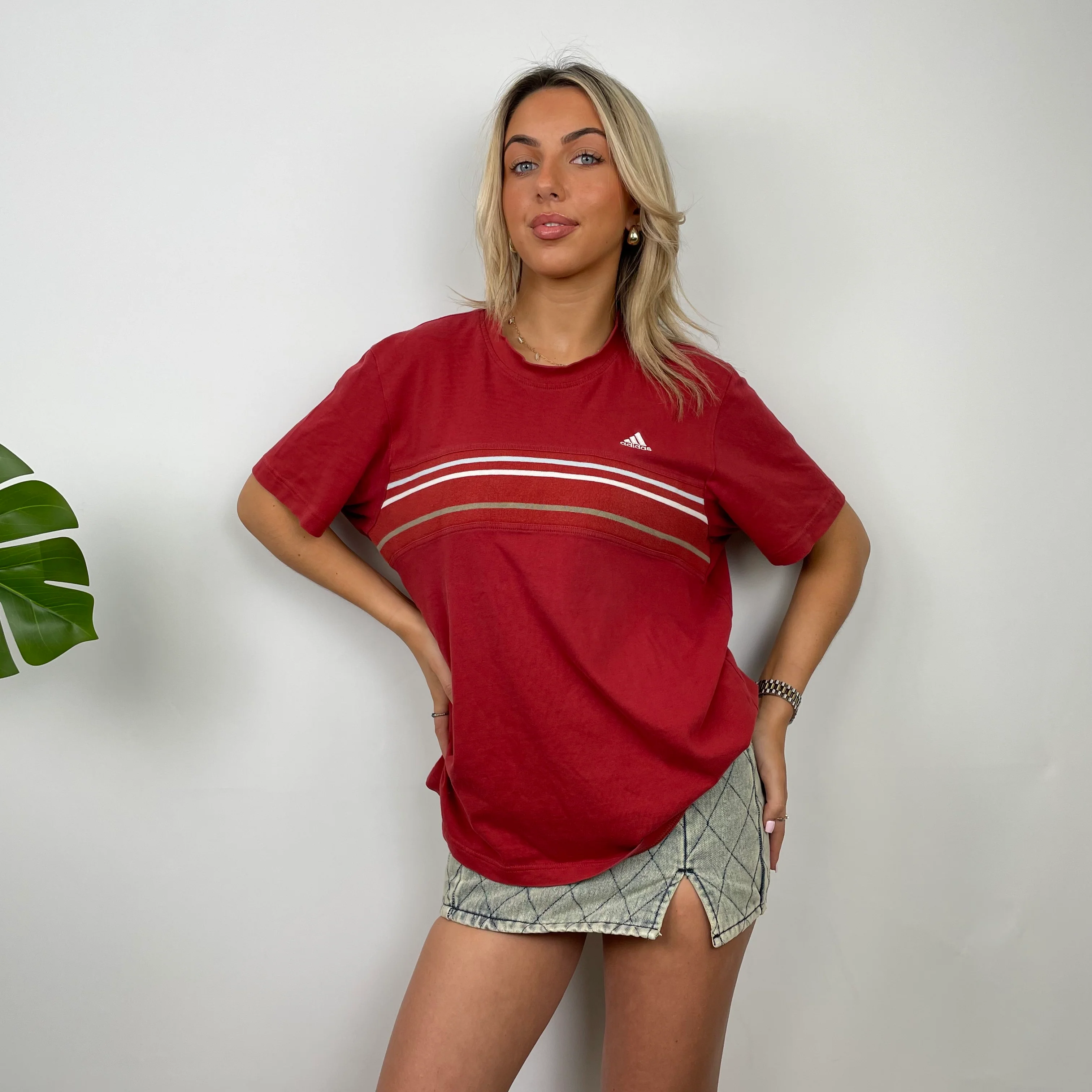 Adidas Red Embroidered Spell Out T Shirt (M) - Image 5