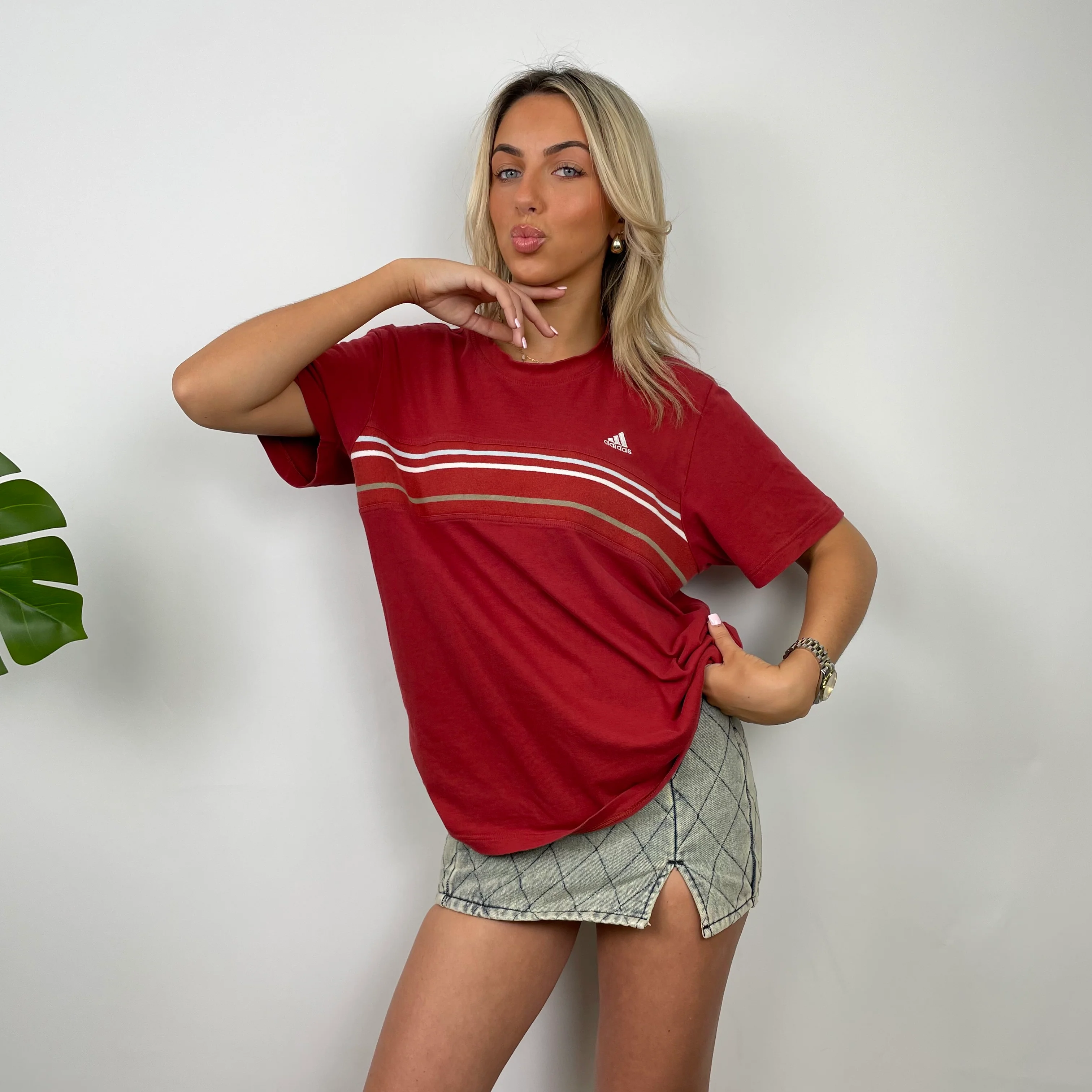 Adidas Red Embroidered Spell Out T Shirt (M) - Image 6