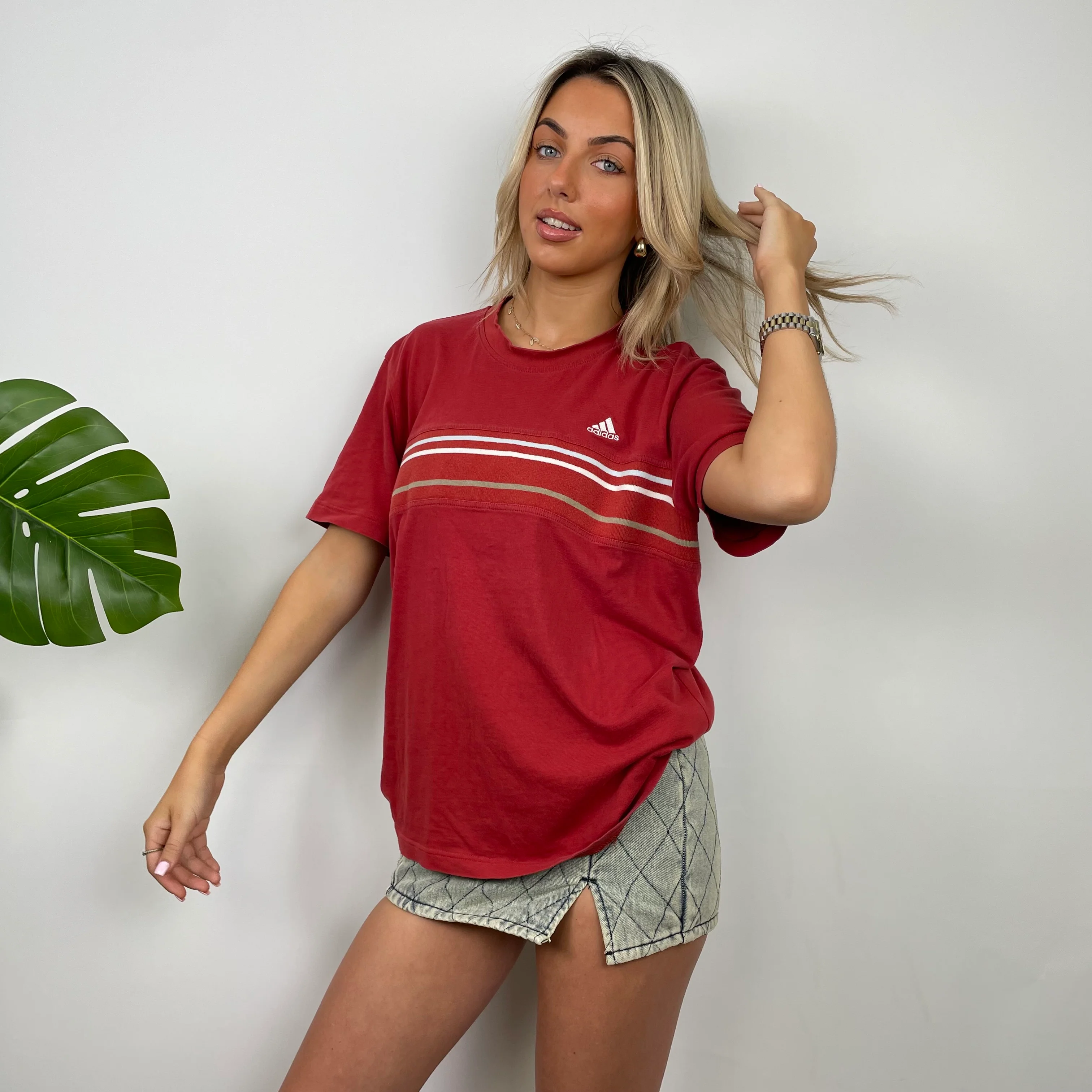 Adidas Red Embroidered Spell Out T Shirt (M) - Image 7